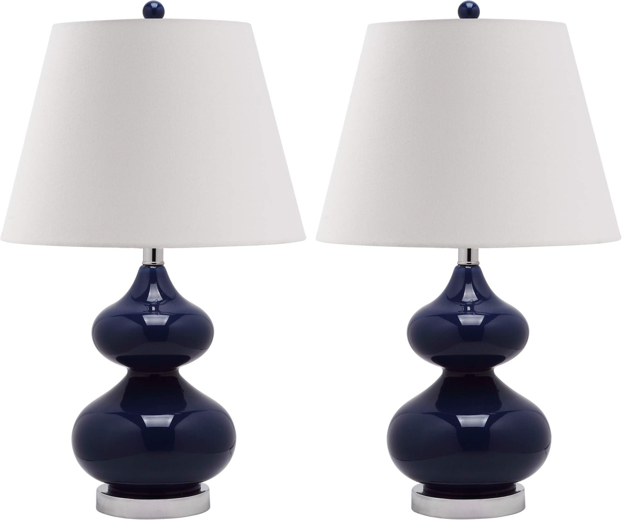 SAFAVIEH Lighting Collection Eva Modern Contemporary Navy Double Gourd Glass 24-inch Bedroom Living Room Home Office Desk Nights