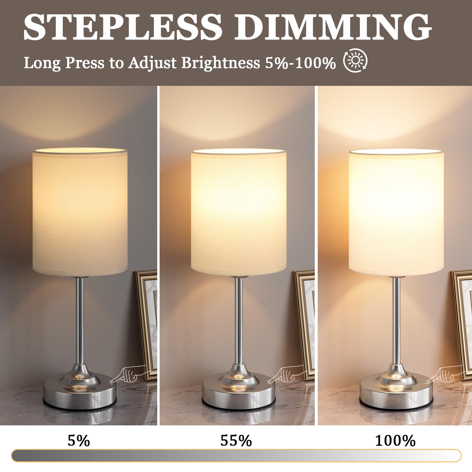 Touch Control Cordlss Table Lamp  Usb-C Rechargeable Lamp With Stepless Dimming  4000Mah Battery Operated Bedside Lamp For Bedroom  Living Room  Night Light & Emergency Lighting  Silver  1 Pack