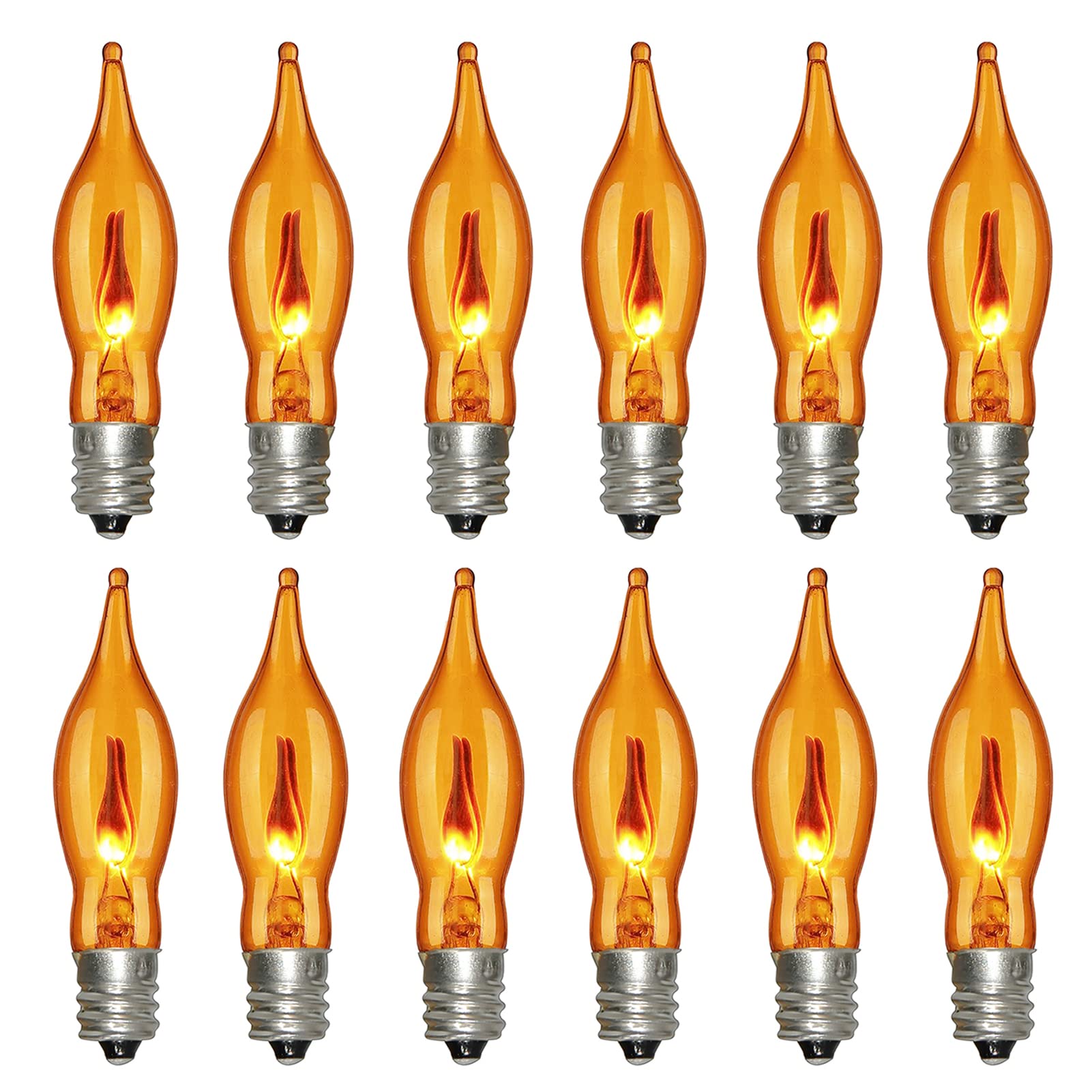 Bokoiuu Christmas Flicker Flame Light Bulbs, Crystal Orange Flame Tip Candelabra Bulbs, Flickering Replacement Bulbs Dances With
