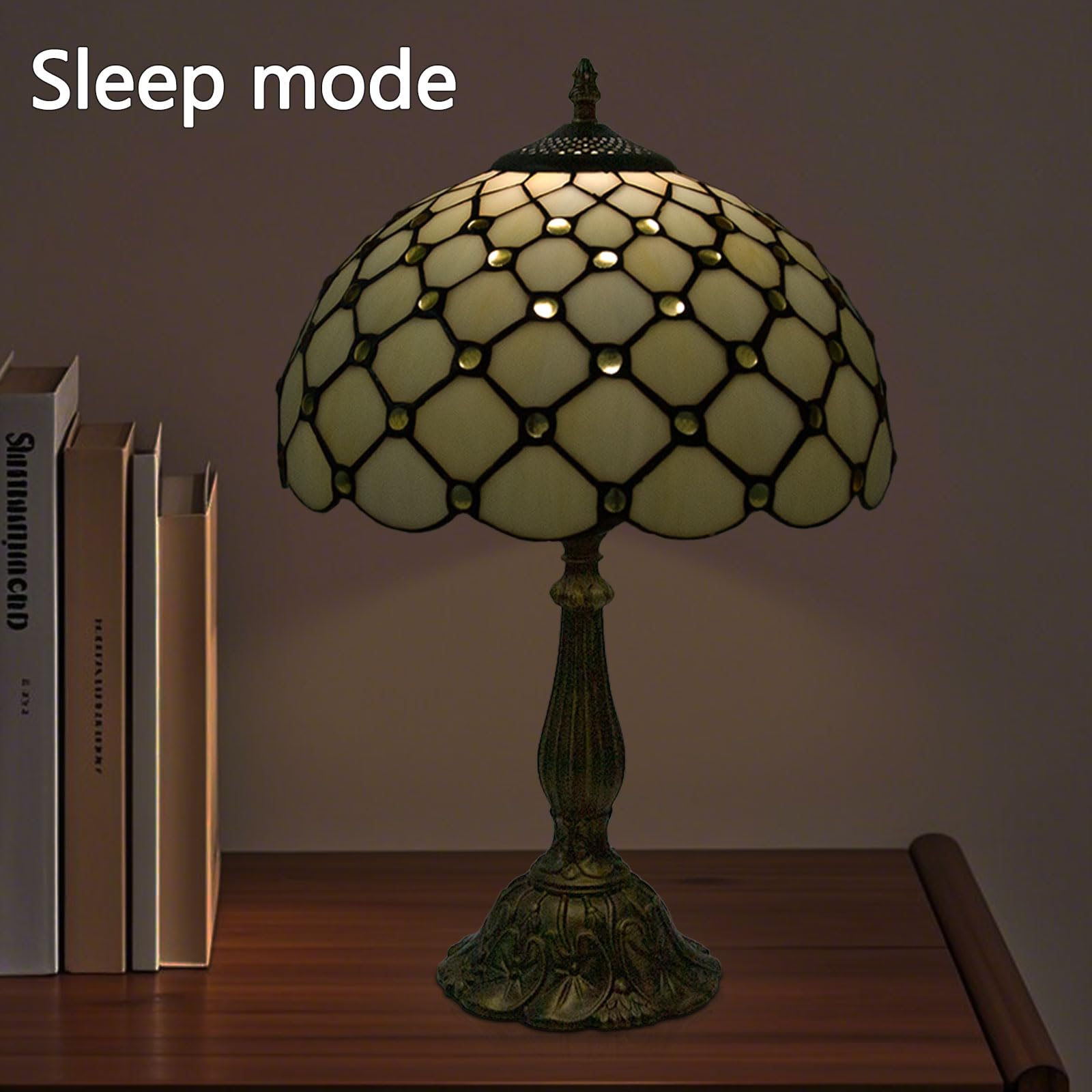 12 Inch Tiffany Table Lamps With Remote Control  Stained Glass Lamp With Stepless Dimmable Colors Temperature & Brightness For Living Room Bedroom Office  9W Bulb Included (White Bead Curtain)