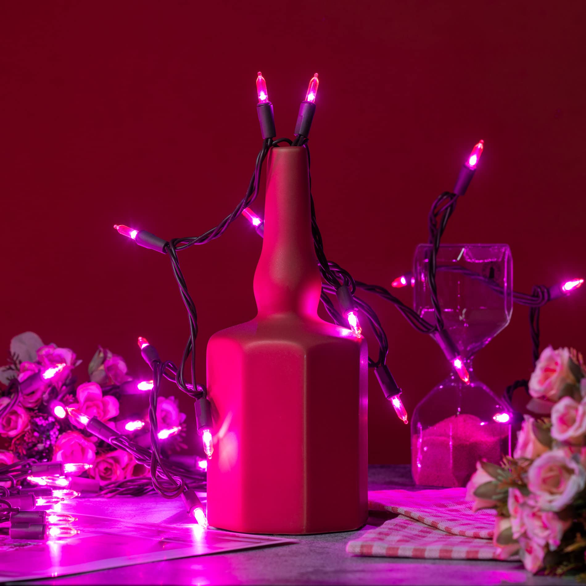 Yuletime 200 Pink Led Christmas Lights, 66 Feet Brown Wire Ul Certified Commercial Grade Holiday String Light Set