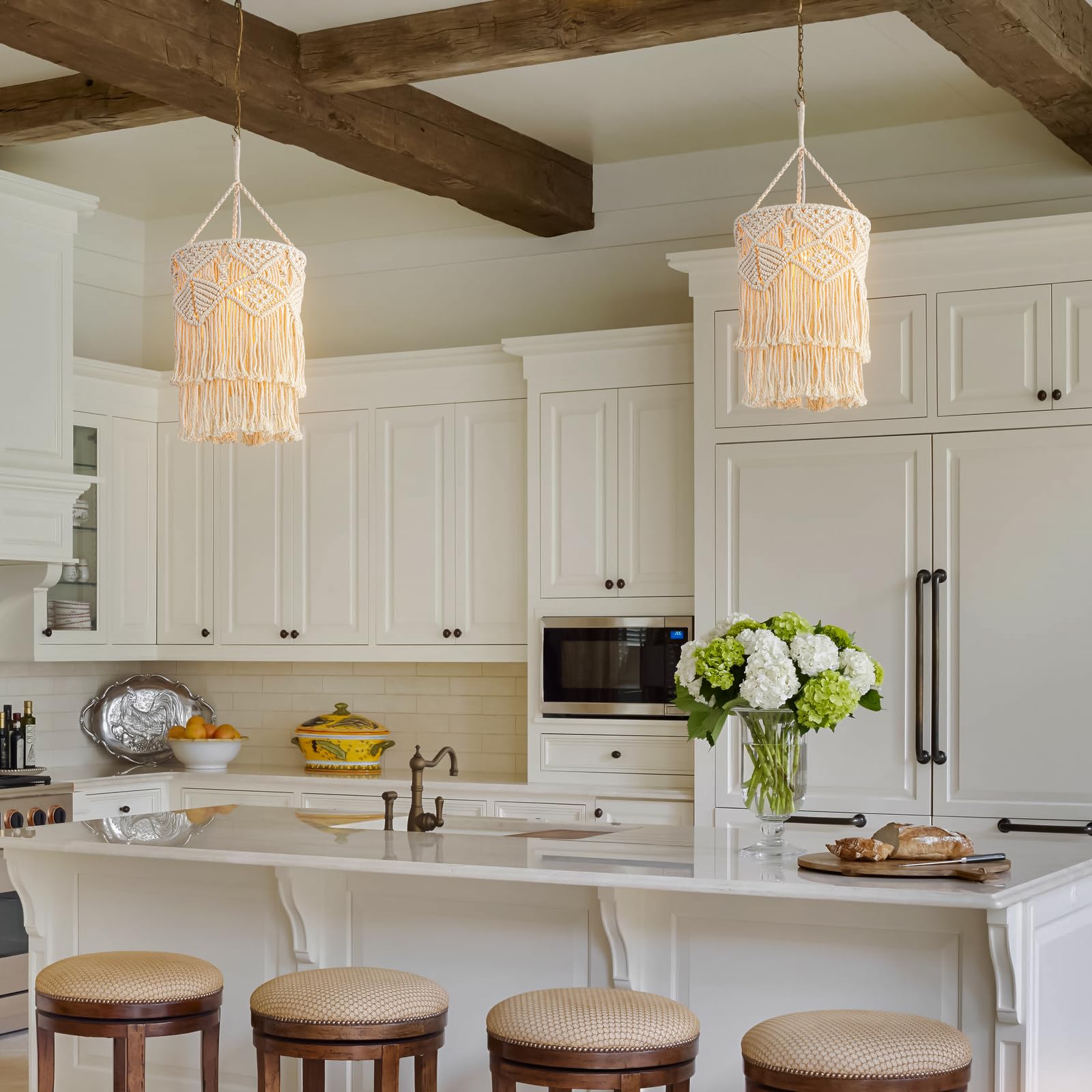 Bioaqua Boho Lamp Shade,Boho Hanging Lamp Handmade Macrame Lamp Shade Plug In Pendant Light,Bohemian Hanging Lights With Plug In