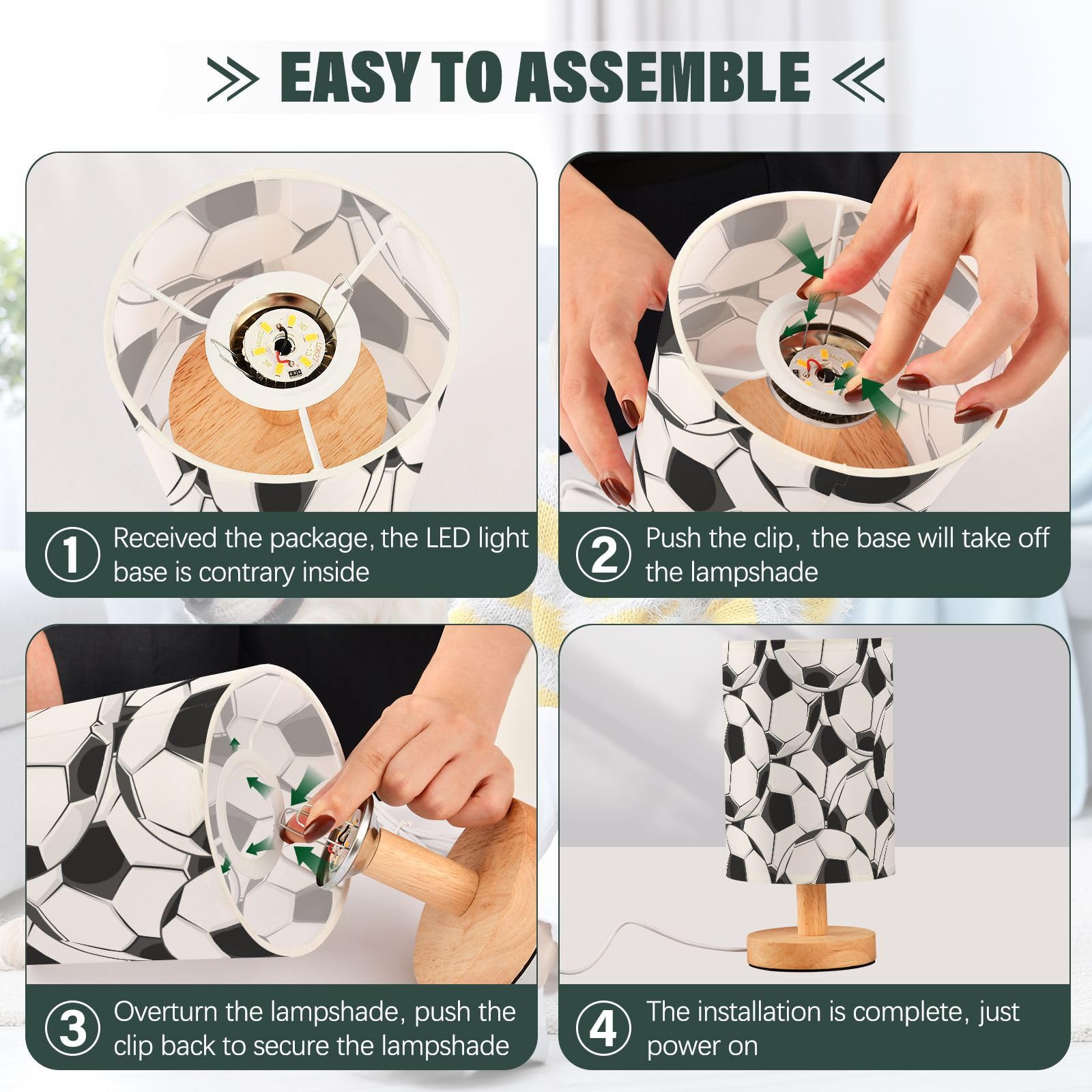 Alaza Black White Soccer Decor Bedside Table Lamp With Usb Port For Bedroom Nightstand Office Desk Led Bulb Included