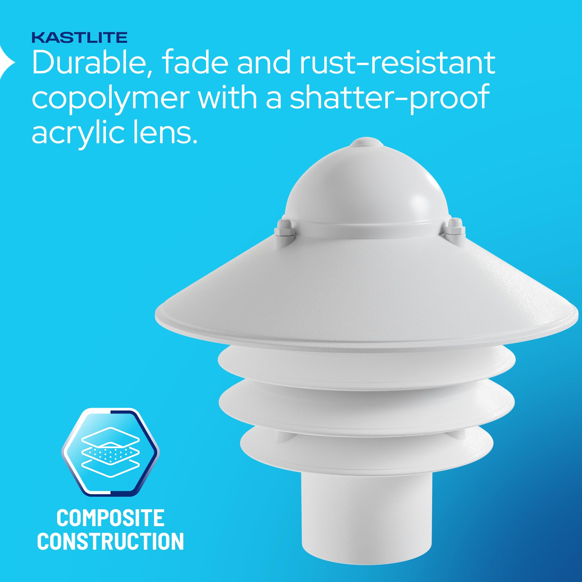 Kastlite Nautical Walkway Outdoor Lamp Post Light Fixture - Rust & Waterproof Non-Metallic Coastal Lantern - Fits 3 Poles - Ul Listed Driveway & Boat Dock Lighting Fixture - Usa Made  Matte White