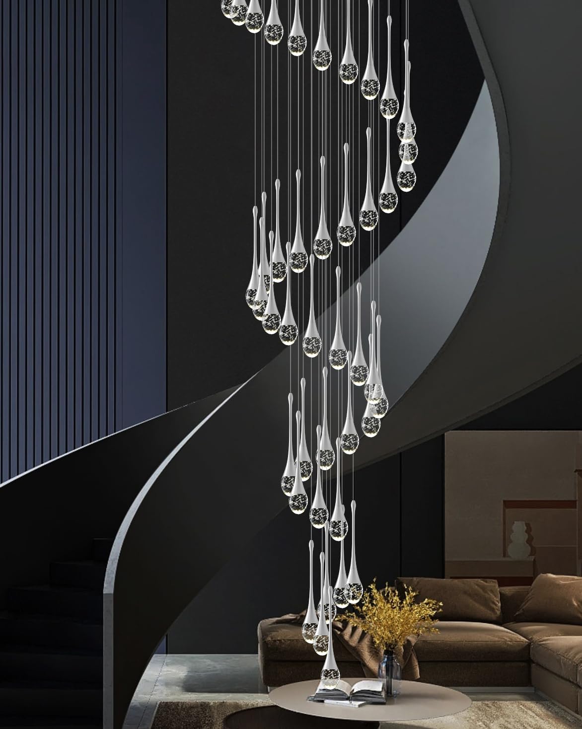 ykolupty Silver Crystal Chandelier - 42-Lights, Large 197" Pendant for High Ceilings, Entryway, Living Room, Foyer, Staircase