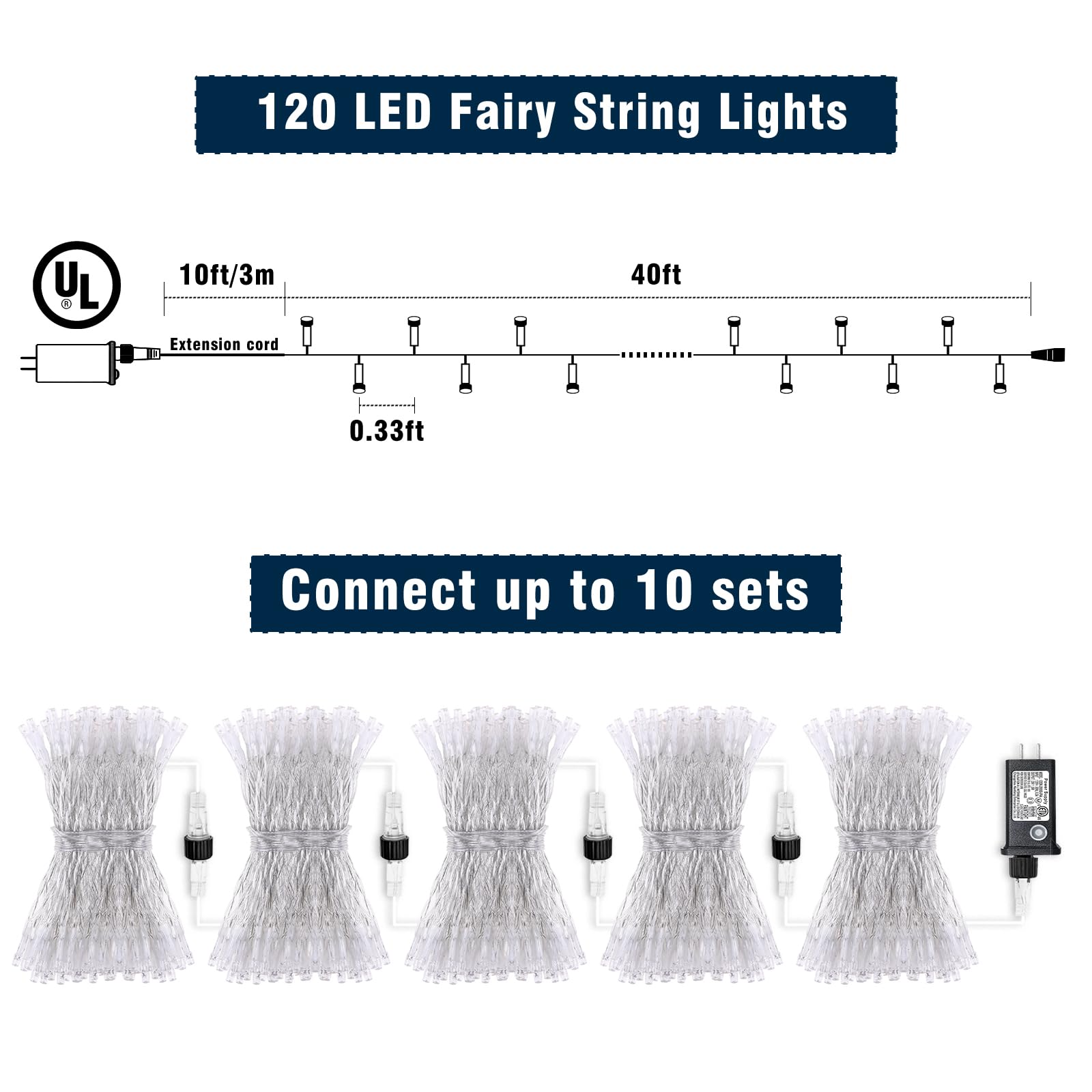 120 Led Blue Green Christmas Lights Outdoor Waterproof  40Ft Clear Wire Christmas Tree Lights 8 Modes Plug In Twinkle Fairy Lights For Indoor Christmas Bedroom Tree Decoration