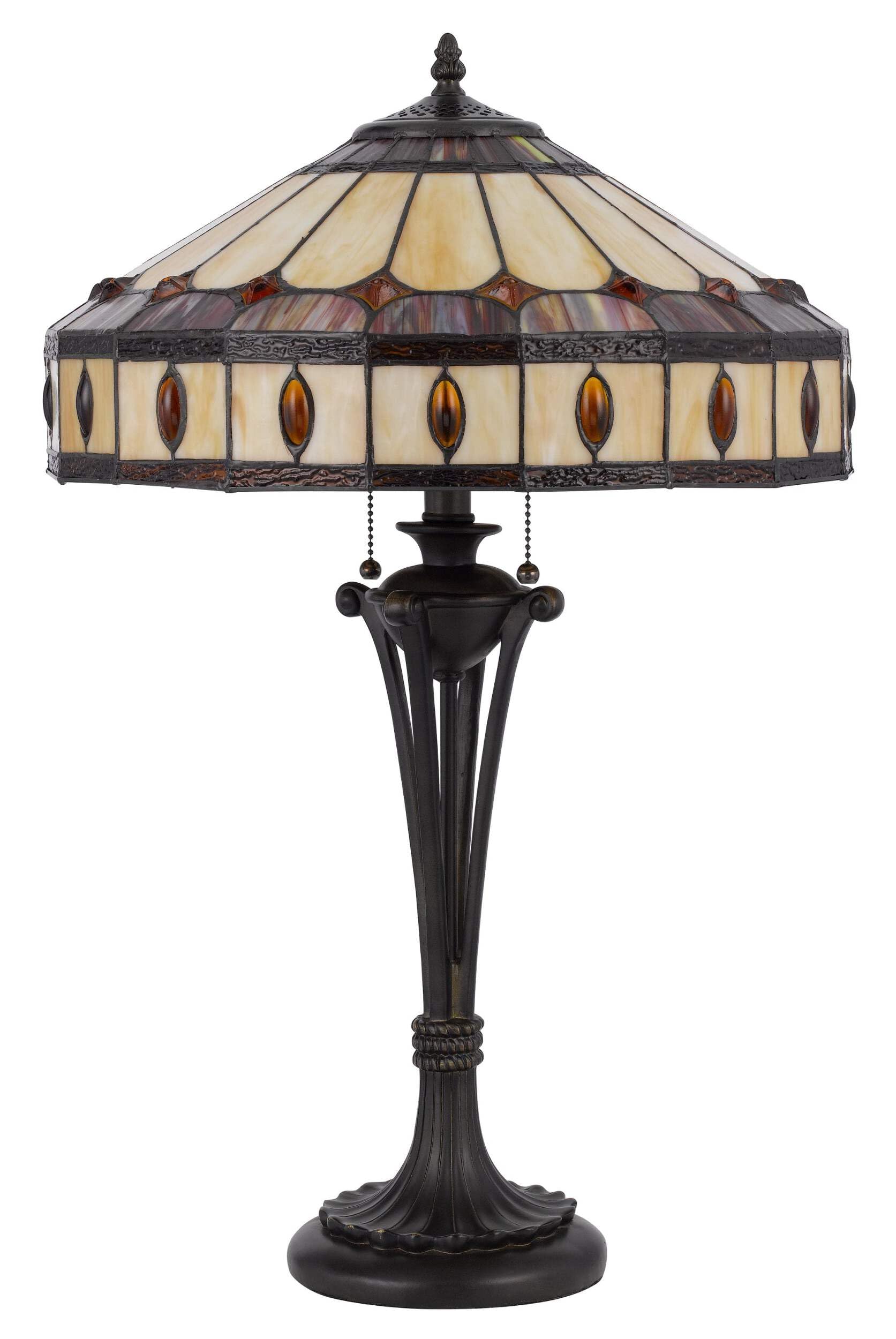 HomeRoots Metal Two Light Table Lamp, 26 in., Purple & Ivory Dome Shade, Model 524749, Black