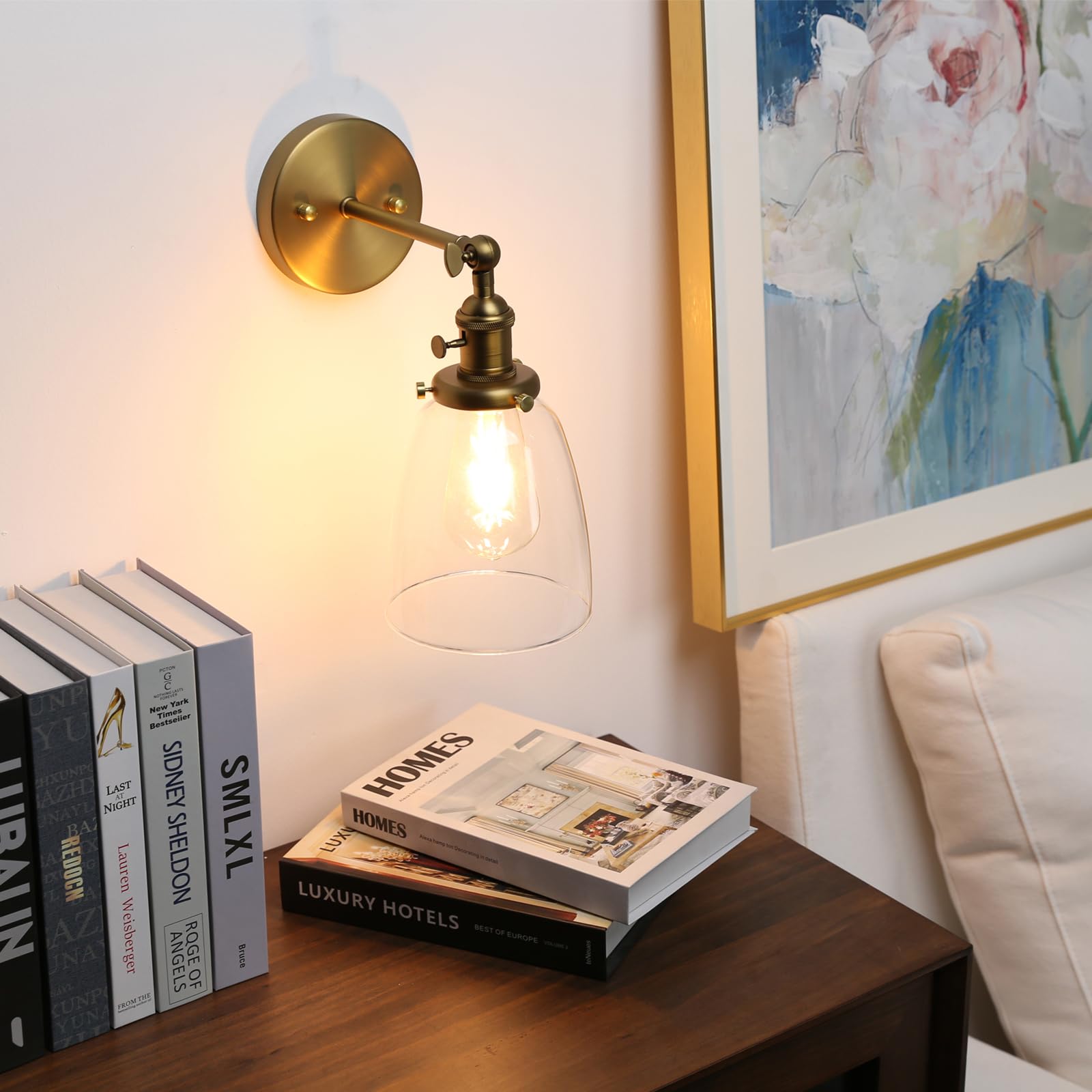 Pathson Vintage Wall Sconce Lighting, Antique Brass, Clear Glass Shade, Model YT010-D, Ideal for Living Room, Bathroom, Garage, Porch