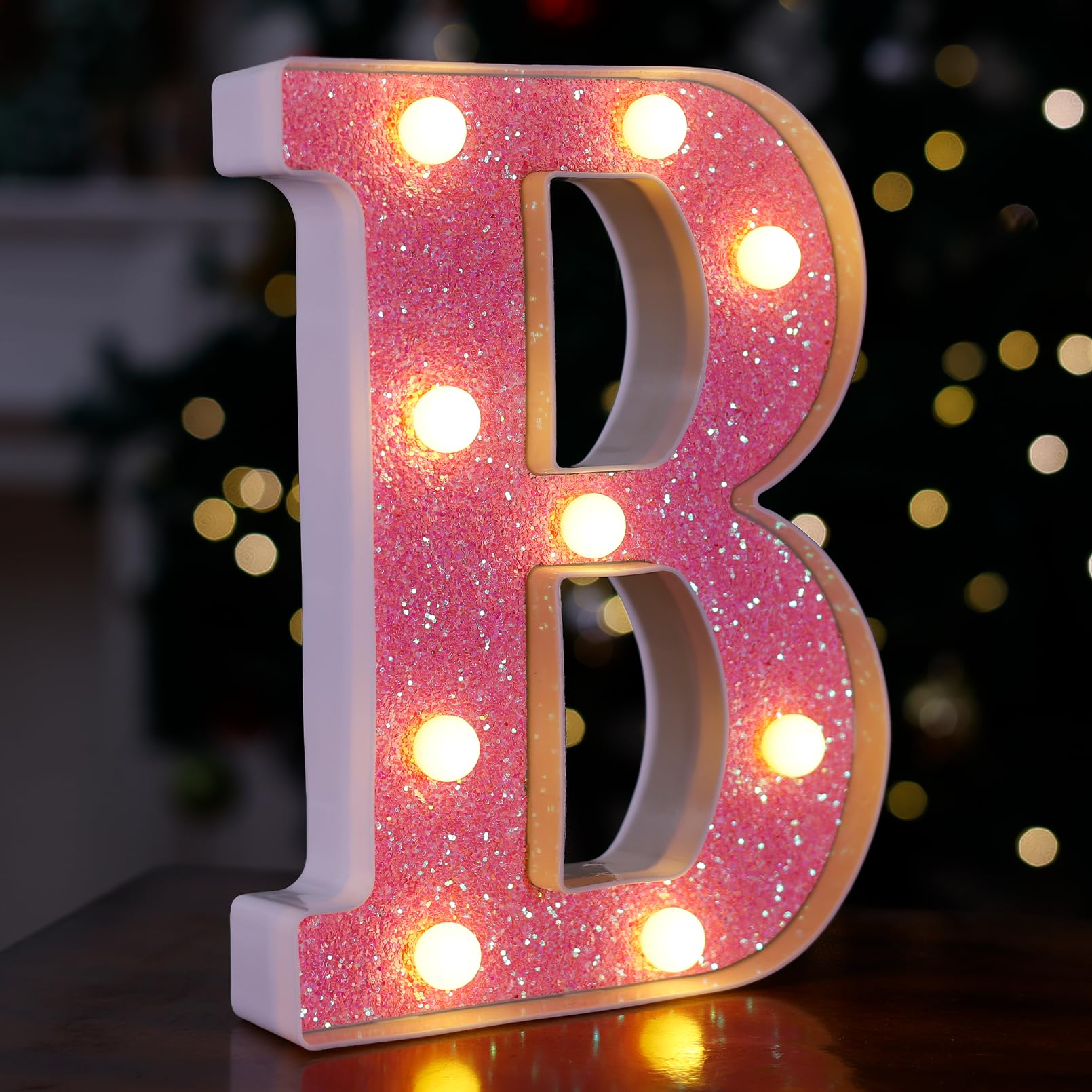 TRONSBOO LED Letter Light - Pink Glitter Marquee Letter B, Battery Powered, 6.26inx8.58in, Plastic, Home Party Decoration