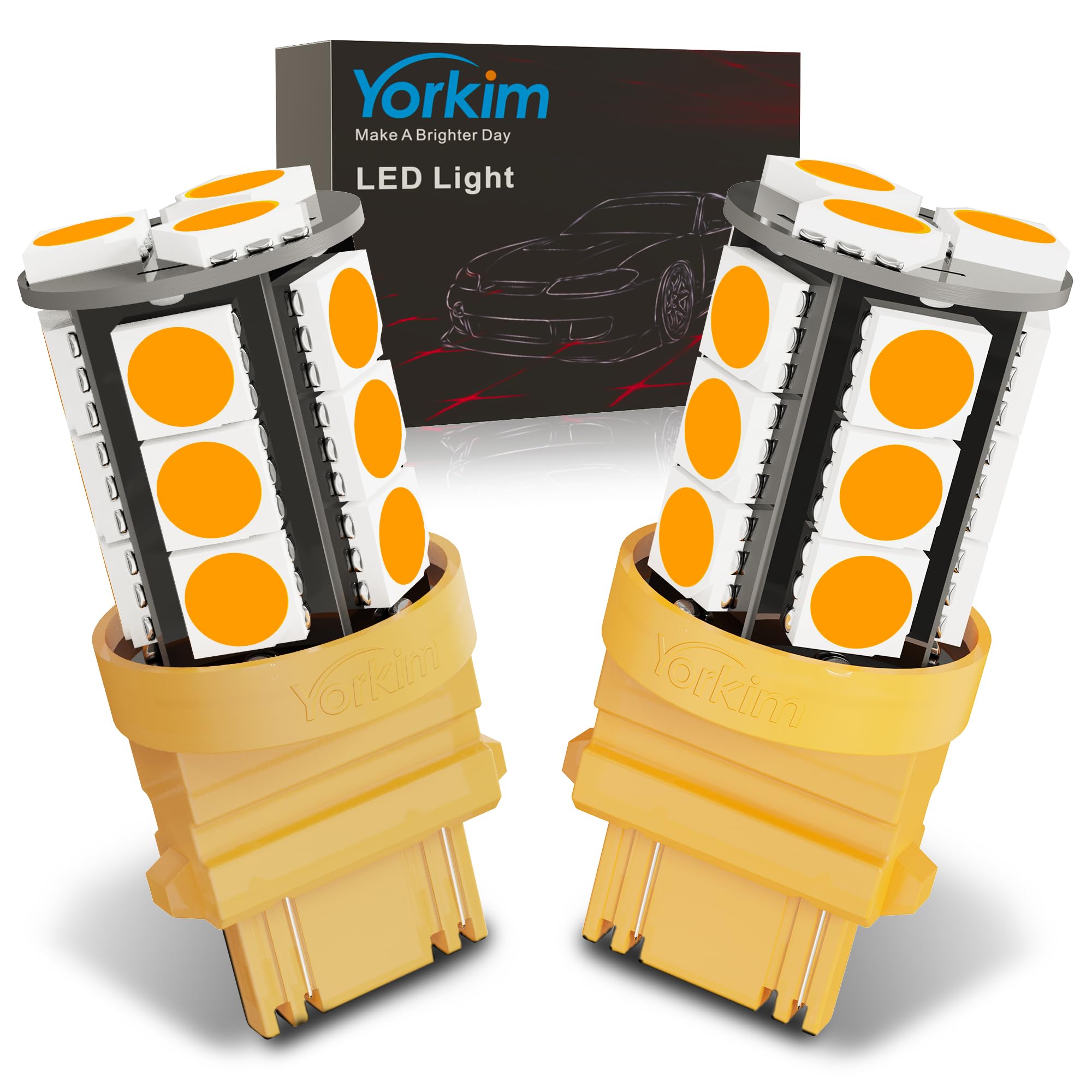Yorkim 3157 LED Light Bulbs, Amber Yellow, Pack of 2, for Brake and Reverse Lights