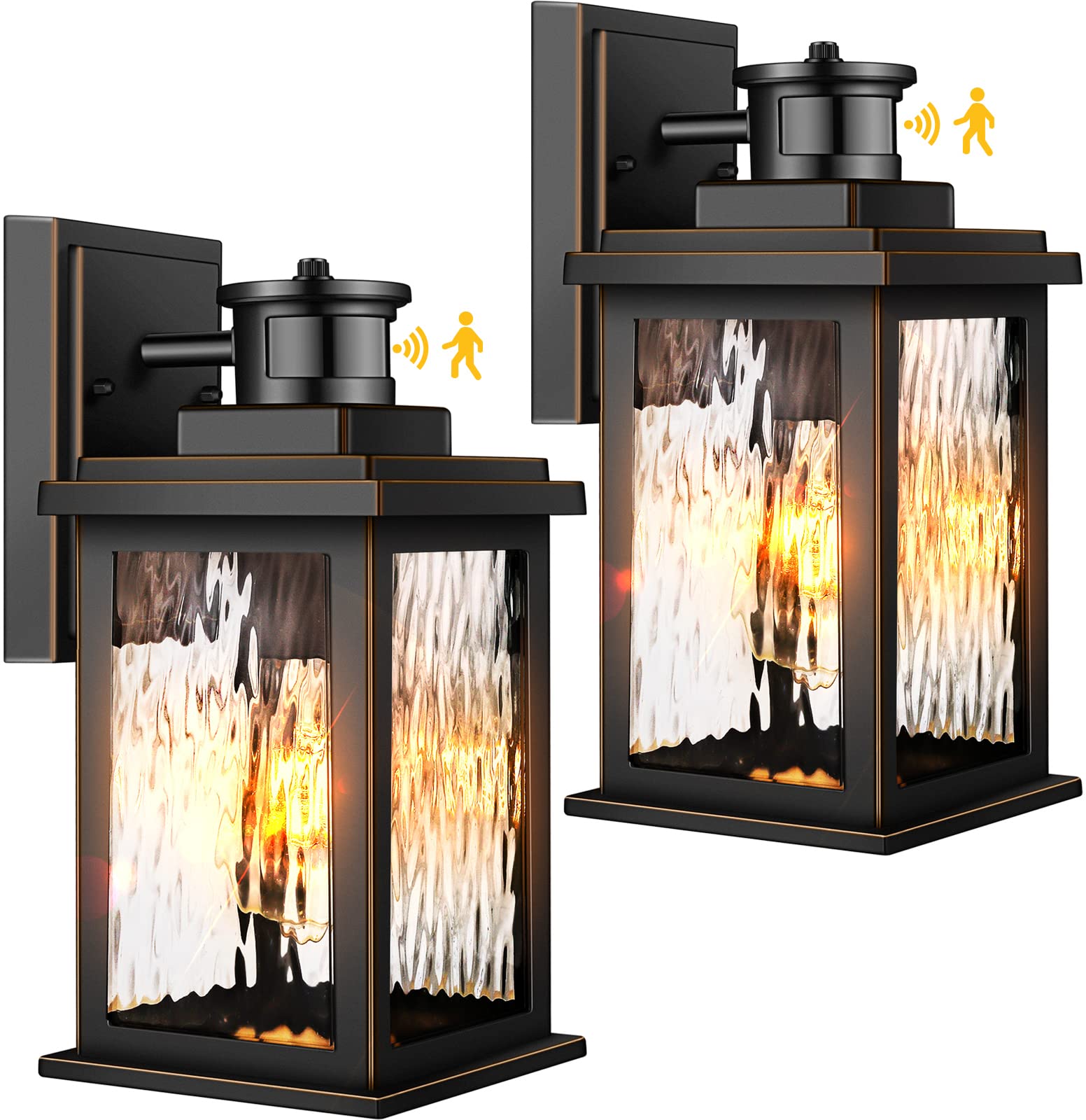 Vianis 2 Pack Motion Sensor Outdoor Lights, Dusk To Dawn Outdoor Lighting, Modern Led Exterior Light Fixture, Anti-Rust Outdoor Lantern For Front Porch, Waterproof Black Outdoor Wall Sconce For Garage