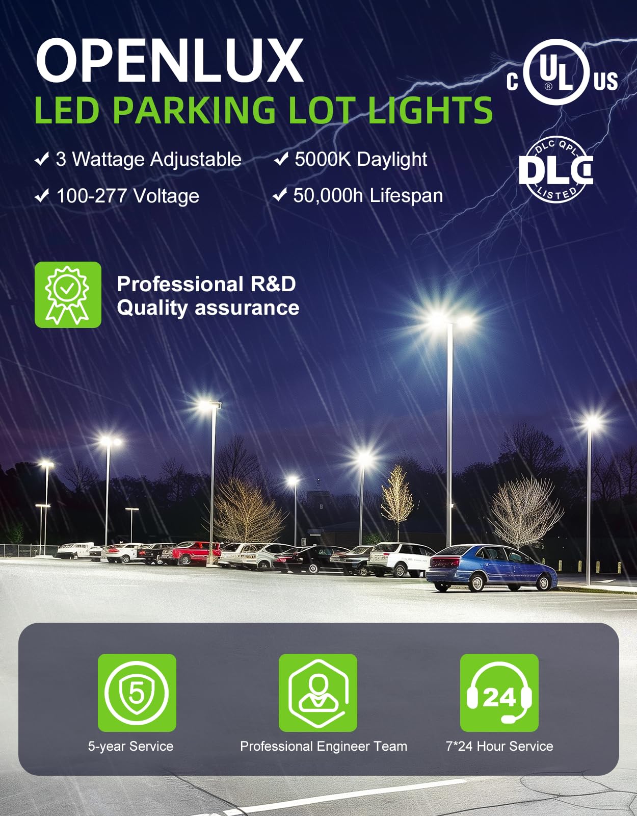 Openlux Led Parking Lot Light 320W 256W 192W Adjustable With Photocell Ul Dlc Listed 48000Lm Led Shoebox Pole Flood Lights Slip