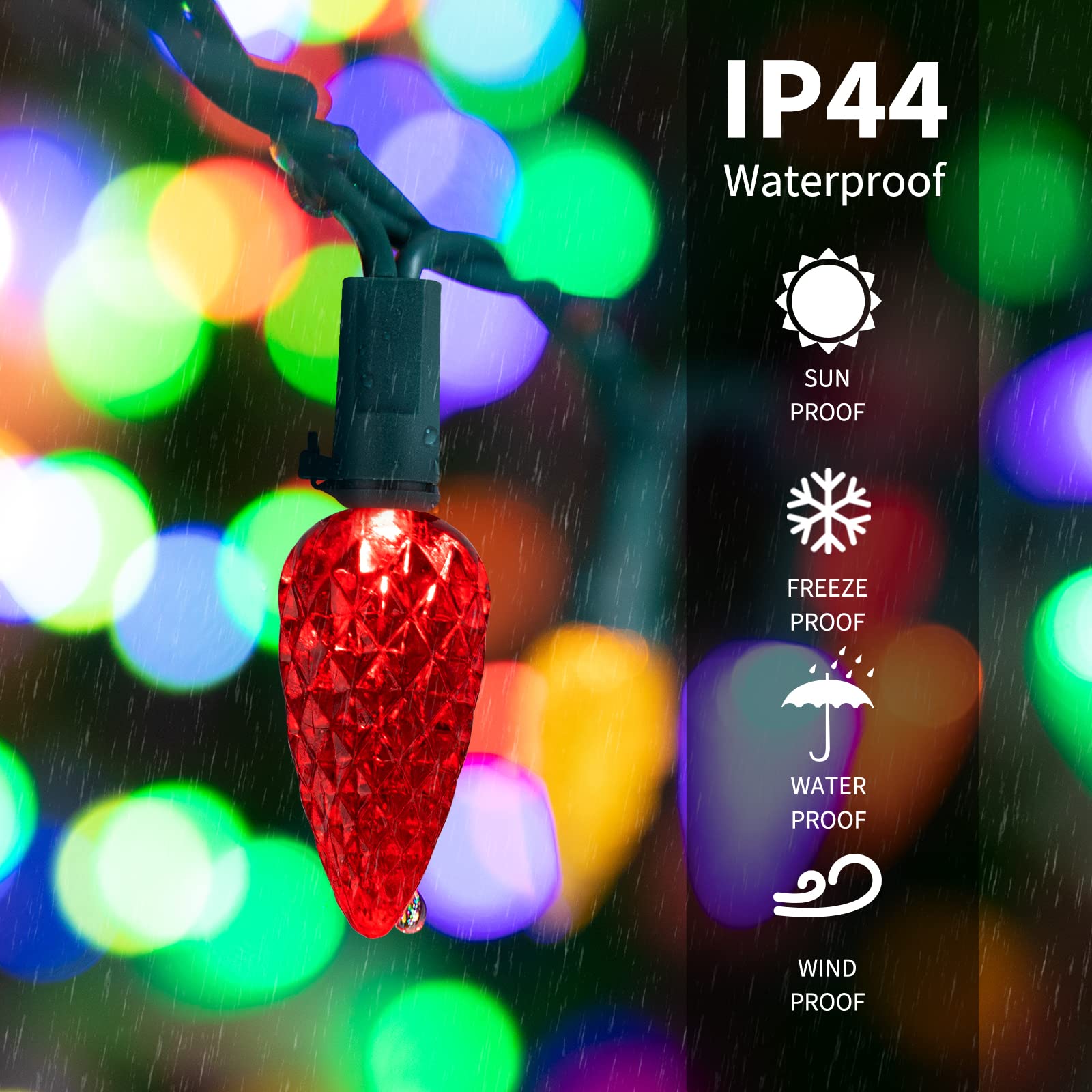 Brightown C6 LED Christmas String Lights, 20ft, 60 LEDs, Battery Operated, Multicolor, with Timer and 8 Light Modes