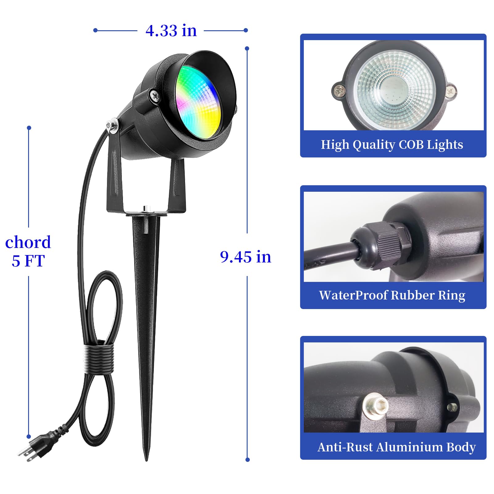 Flrybrg Christmas Spotlight Outdoor 15W With Rf Remote 110V Cob Led Spot Lights Outdoor Rgb Color Changing Landscape Lights For Yard Tree Path Garden Decor(1 Pack)
