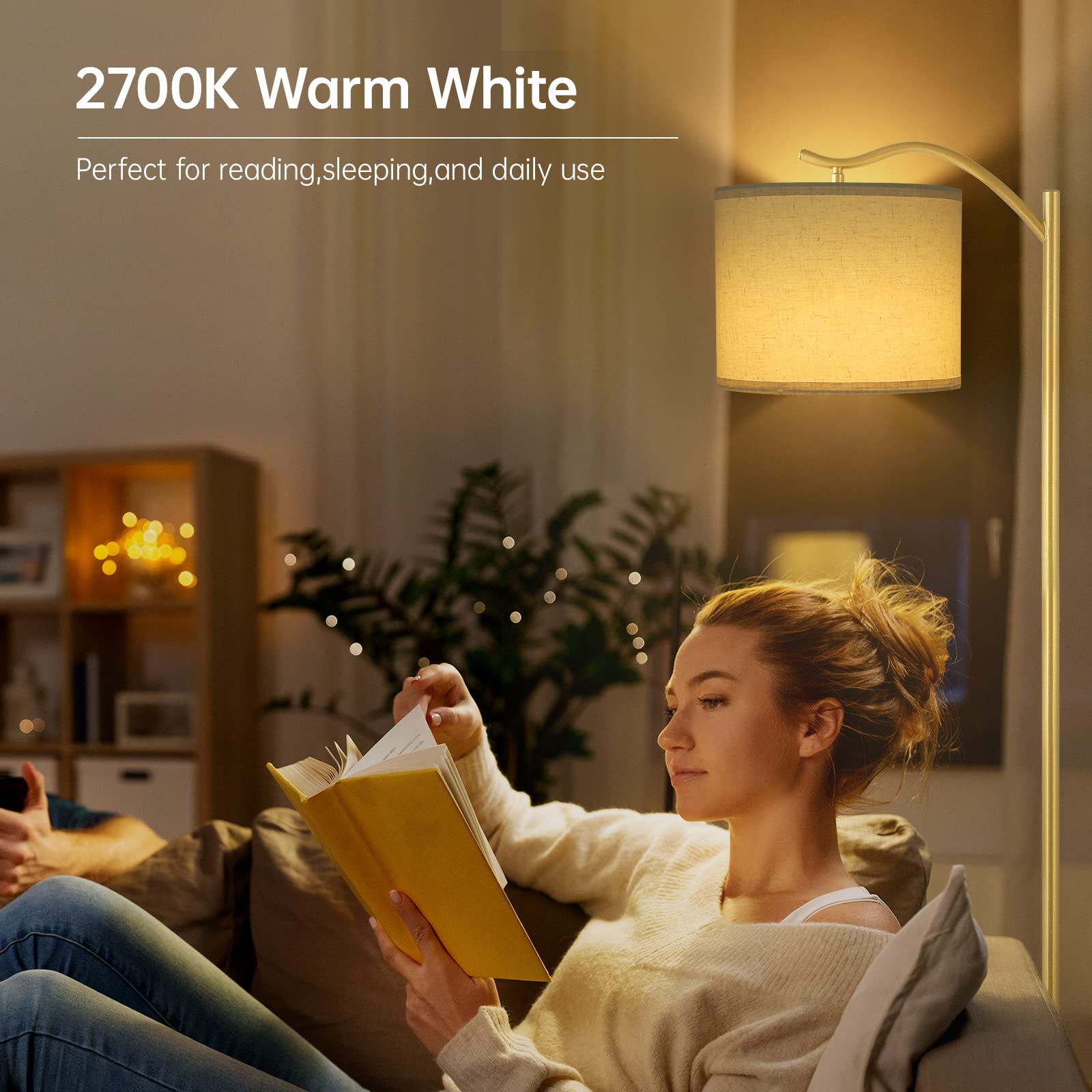 Boostarea Floor Lamp For Living Room,Led Arched Floor Lamp,Tall Modern Standing Lamp With Linen Shade,3 Brightness Levels,E26 So