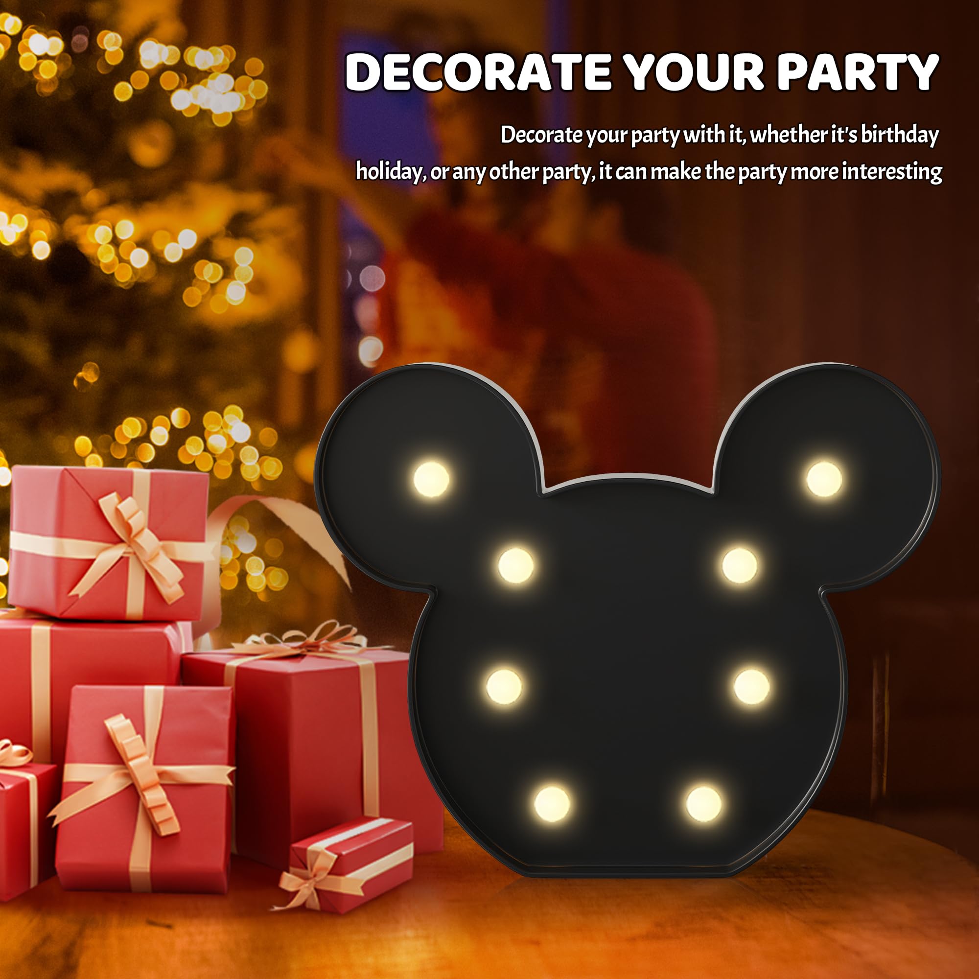 Ganrami Black Mouse Decor, Battery Powered Mouse Night Light For Kids, Mouse Birthday Decorations For Kids, Kids Room Decor For