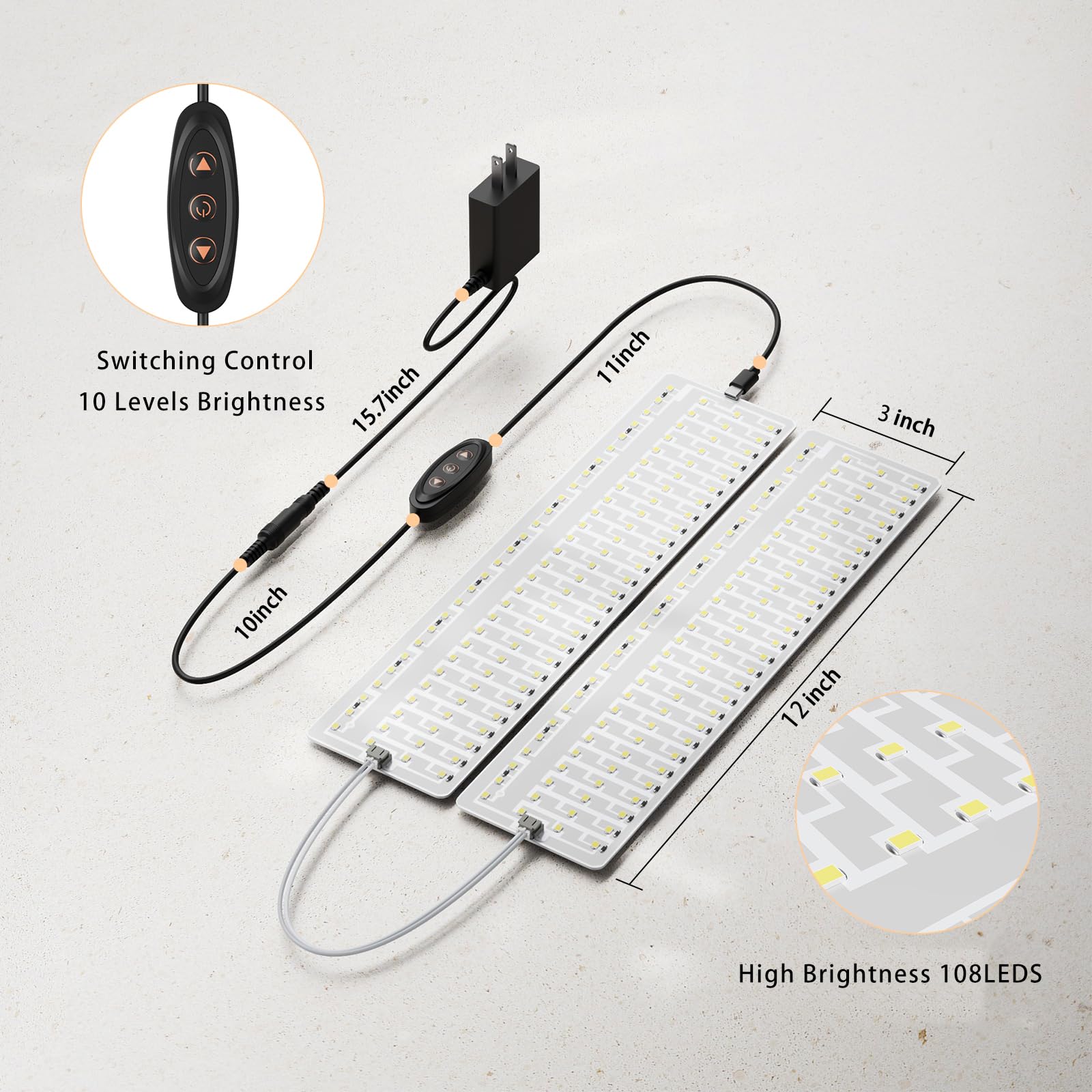 Undercabinet Lights For Kitchen 1000Lm 108 Leds, 2-Pack Under Cabinet Lighting Plug In, 12In Panel Under Counter Lights For Kitc