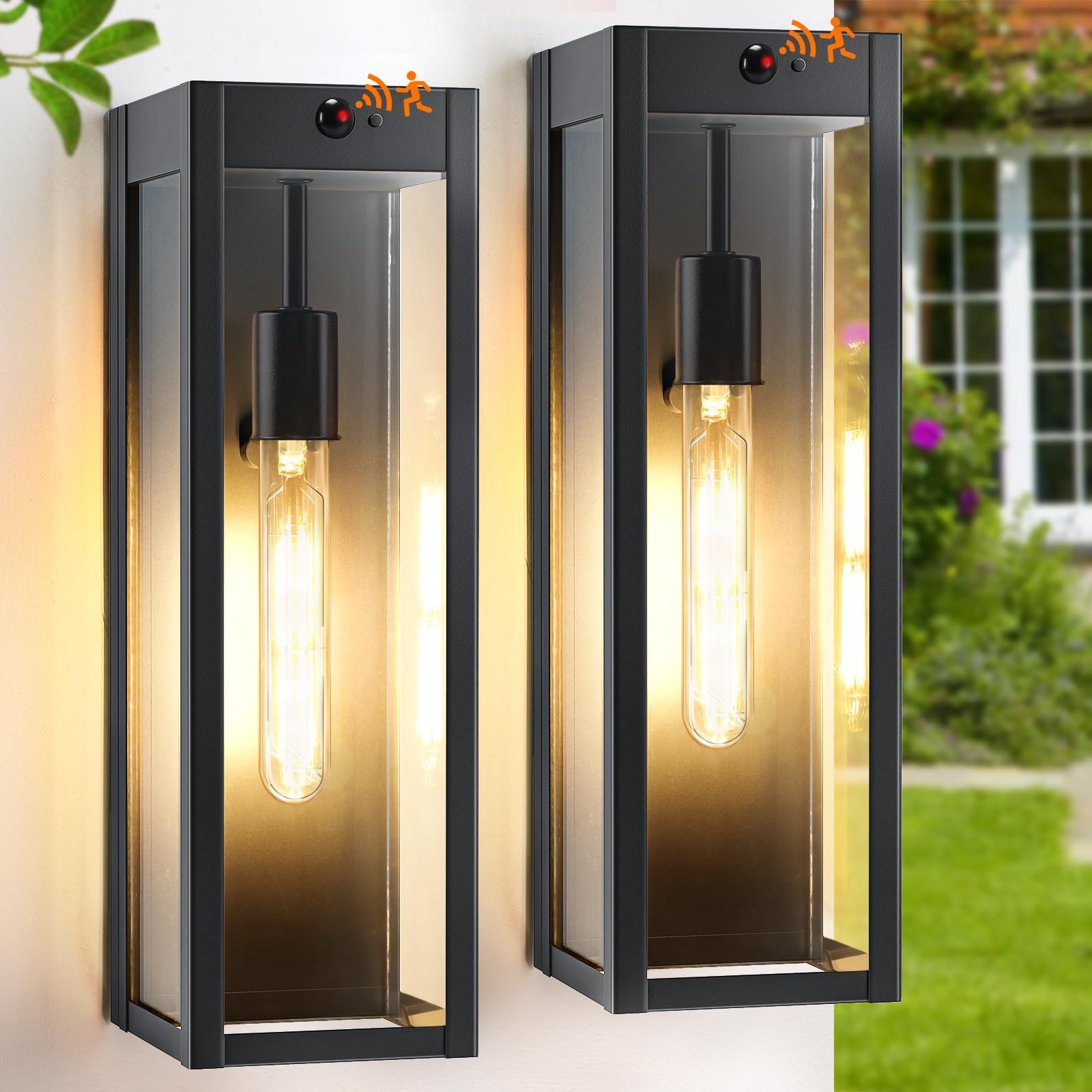 Criry 15.3 Large Motion Sensor Outdoor Wall Lights 2Pack  Dusk To Dawn Porch Lights Outdoor Wall Sconces 3 Lighting Modes Black Exterior Lighting Fixtures For House Garage Bulb Not Included