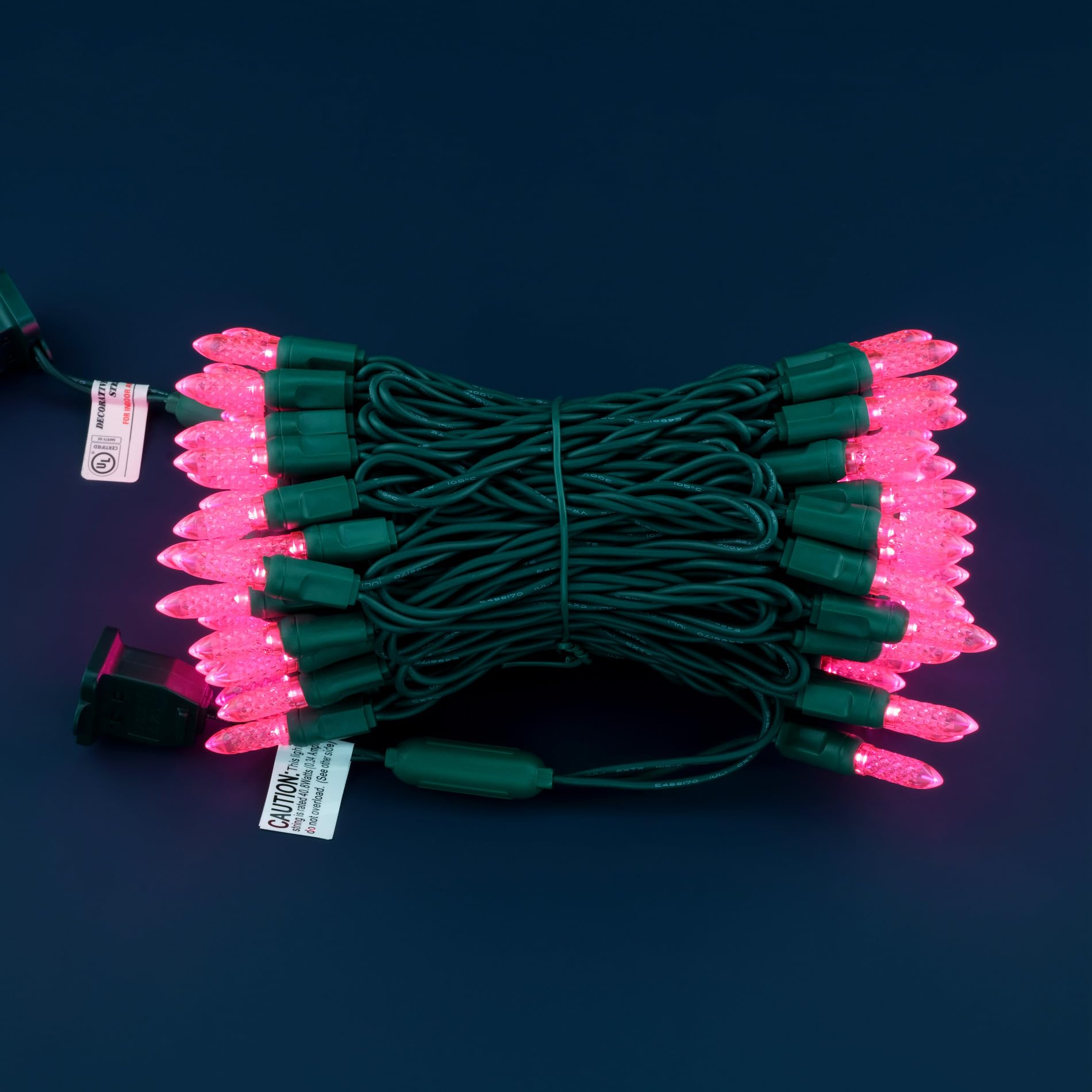 SWEET SHINE LED Christmas Lights, 33 ft Green Cord, Waterproof, M6 Model, Pink Faceted One-Piece String Lights