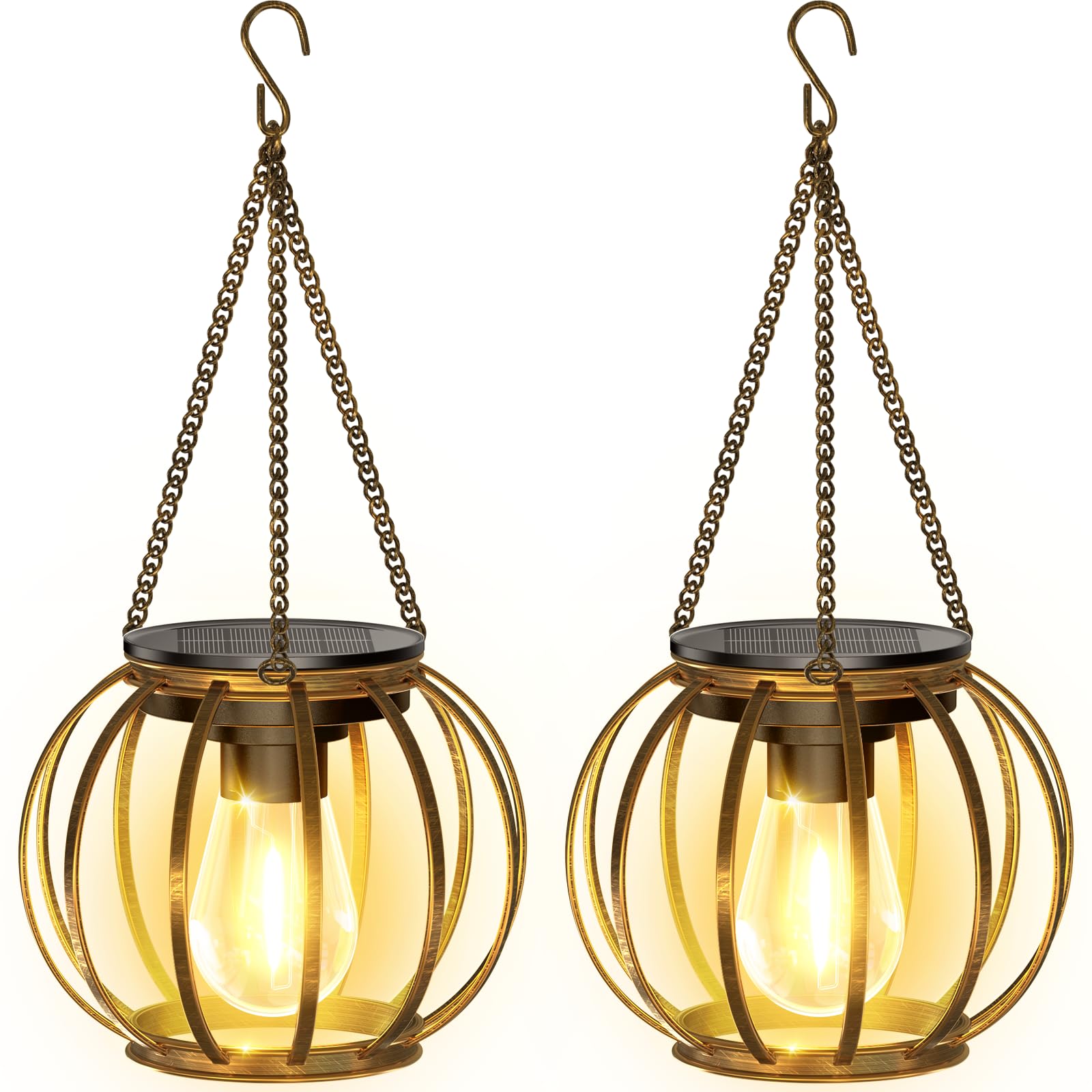 KOOPER Solar Lanterns Outdoor, Waterproof Bronze Metal, 2 Pack, Auto On/Off for Yard Patio Garden Decor, Model TLL005