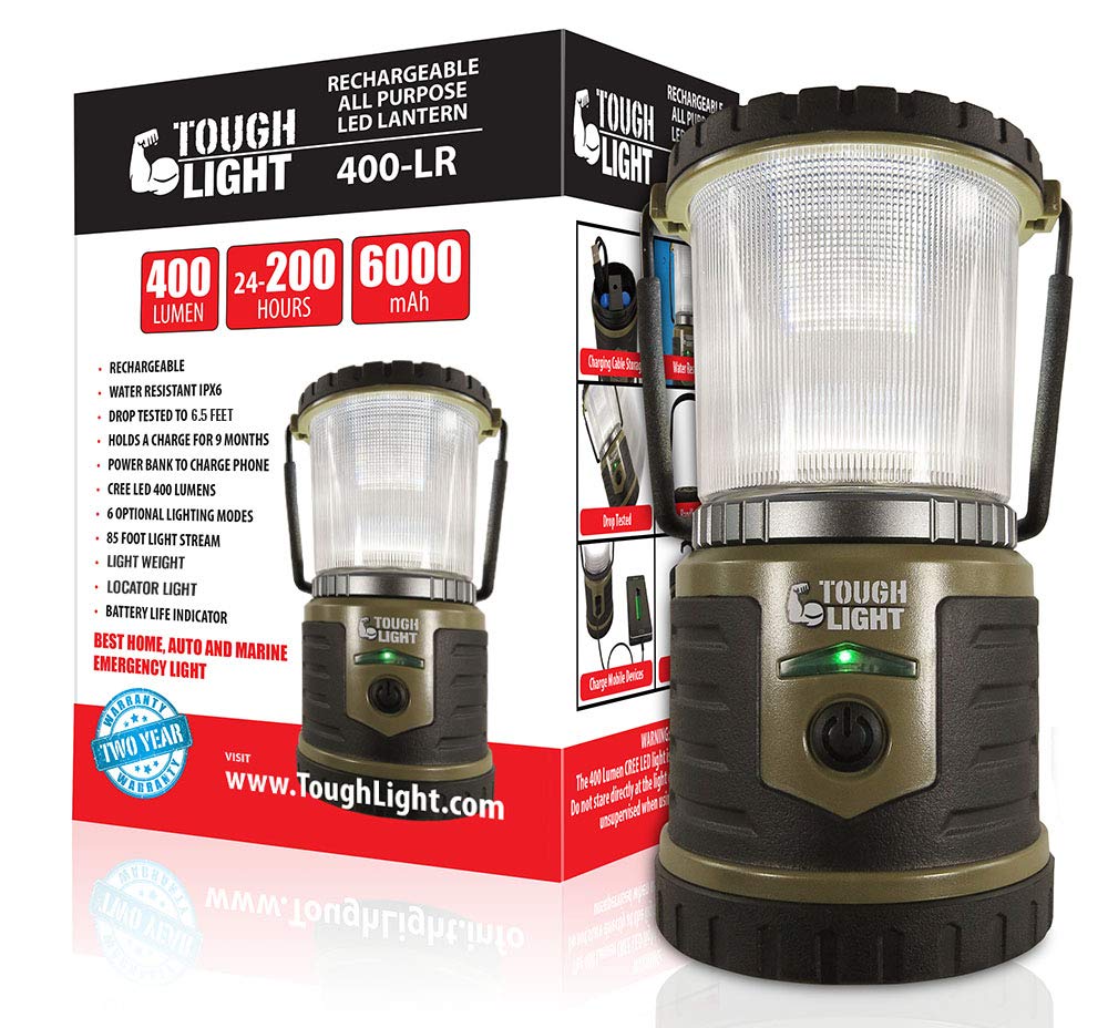 Tough Light Usb Rechargeable Lantern | 400 Lumens | 200 Hours Of Light | 6000Mah Power Bank | 6 Modes | Hanging Tent Lamp For Camping, Outdoors, Hurricane Or Power Outage
