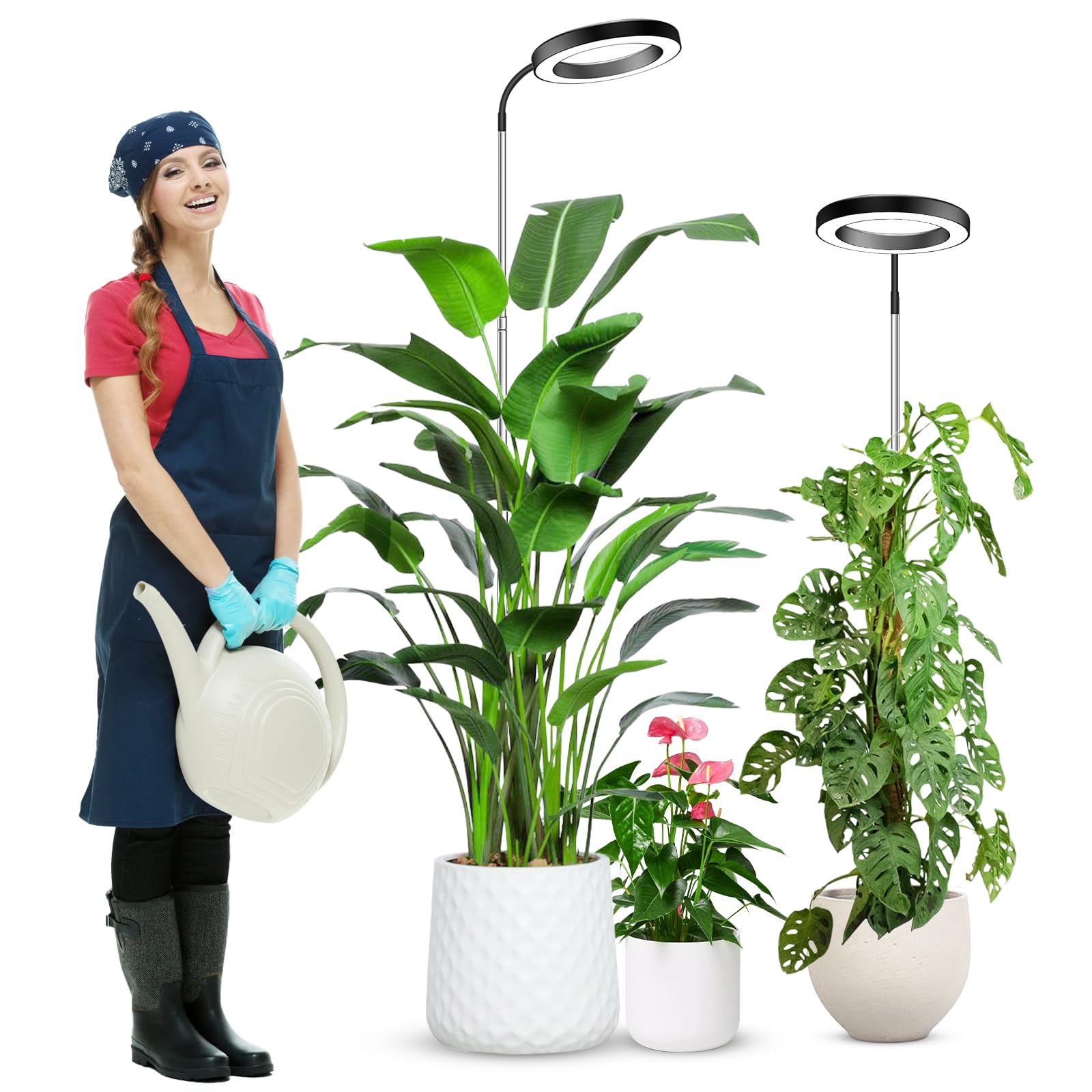 Wolezek Grow Lights For Indoor Plants Full Spectrum, 80 Leds 3 Colors Grow Light, 65In Plant Lights For Indoor Growing With 360°Gooseneck, 6/12/16H Timer, 5 Brightness, Height Adjustable, Black Pair