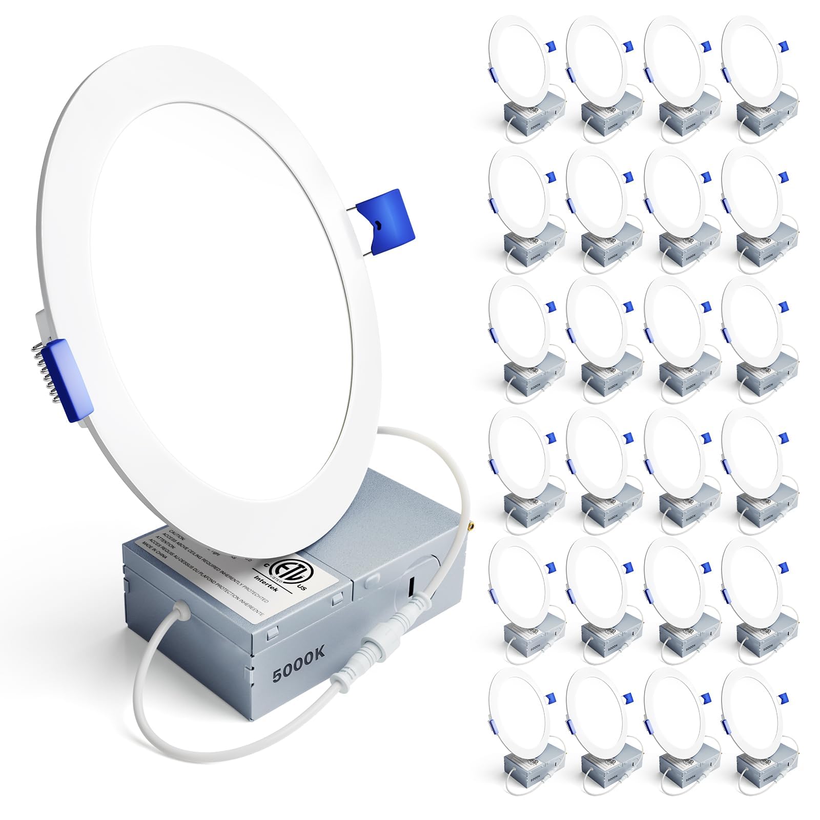 Ensenior 24 Pack 6 Inch LED Recessed Ceiling Light, Dimmable, 5000K Daylight, 1050LM 12W 120V, High Brightness Canless Wafer Dow