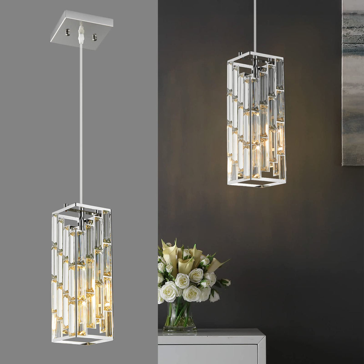 FDPBY Chrome Pendant Lighting Modern Pendant Light, Mini Crystal Chandeliers,Adjustable Pendant Light Fixture for Kitchen Island
