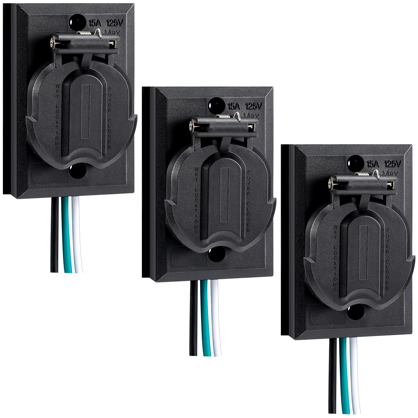 Flutesan 3 Packs Black Lamp Post Outlet 125V 15A Weather Resistant Energy Saving Plug