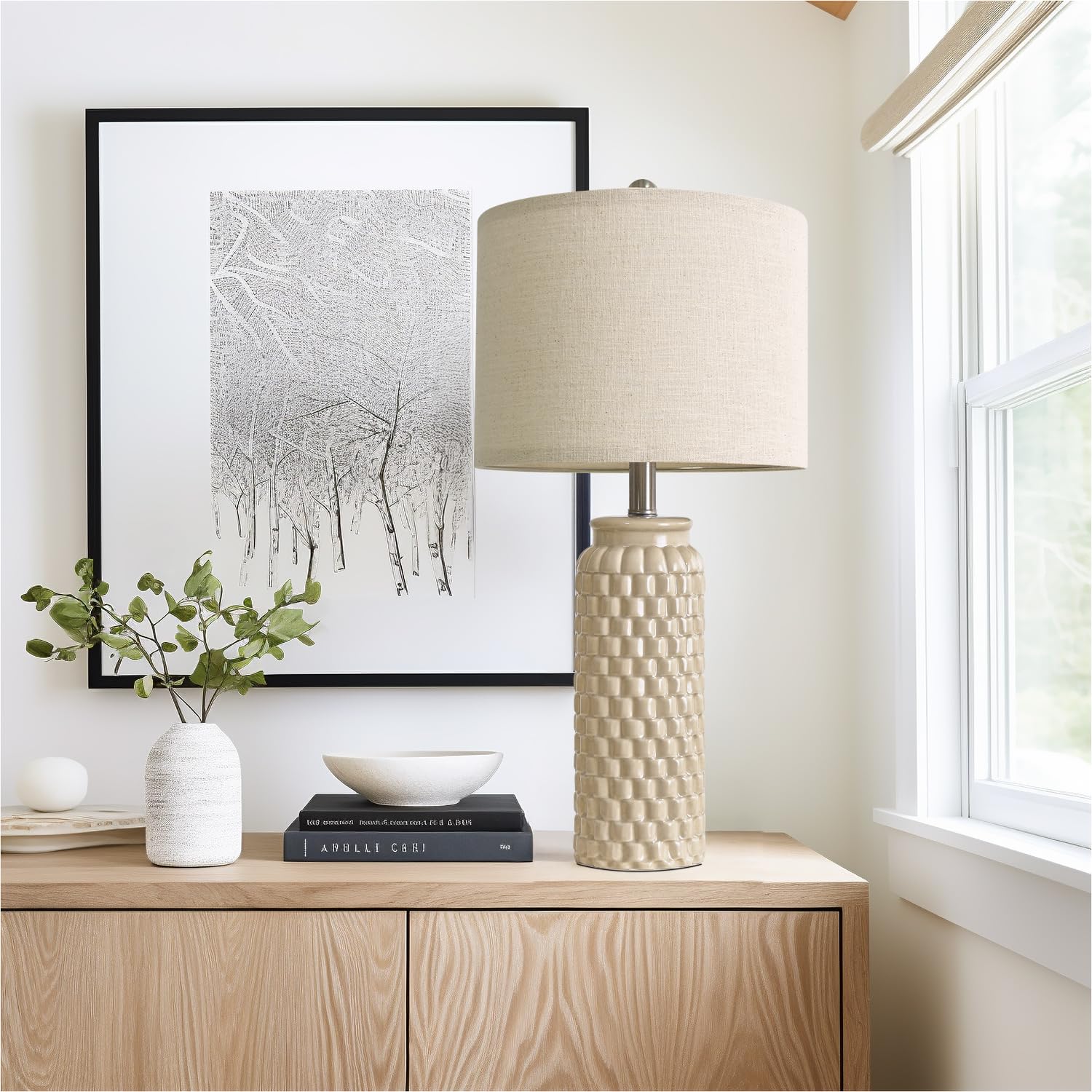 Usumkky 24'' Modern Ceramic Bedside Lamp Set Of 2 For Bedroom Decor Farmhouse Table Lamp For Living Room Office Dorm