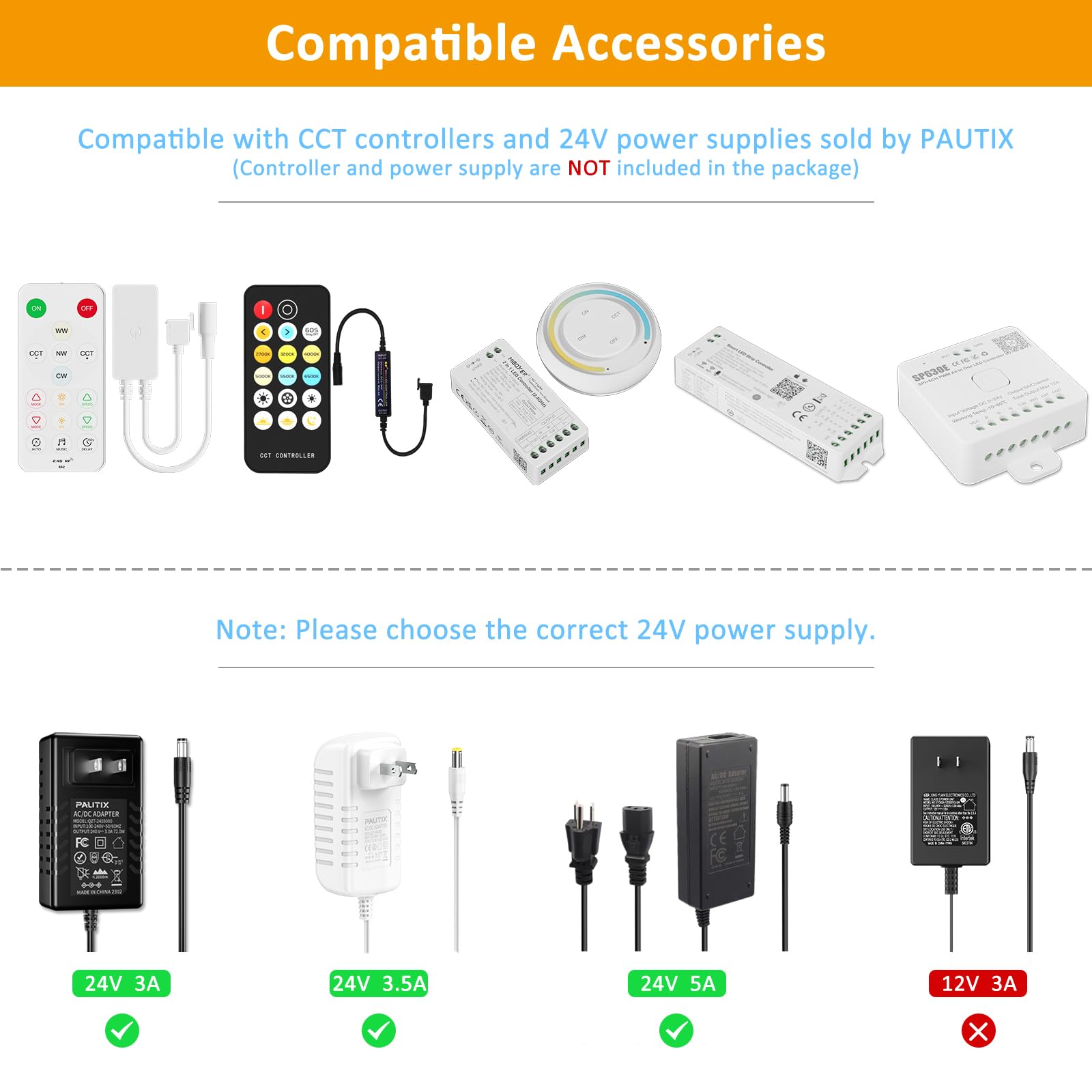PAUTIX COB LED Strip Light 32.8ft Dimmable 2700K-6500K CRI90+ Model S640F010W24-COB-CCT-10
