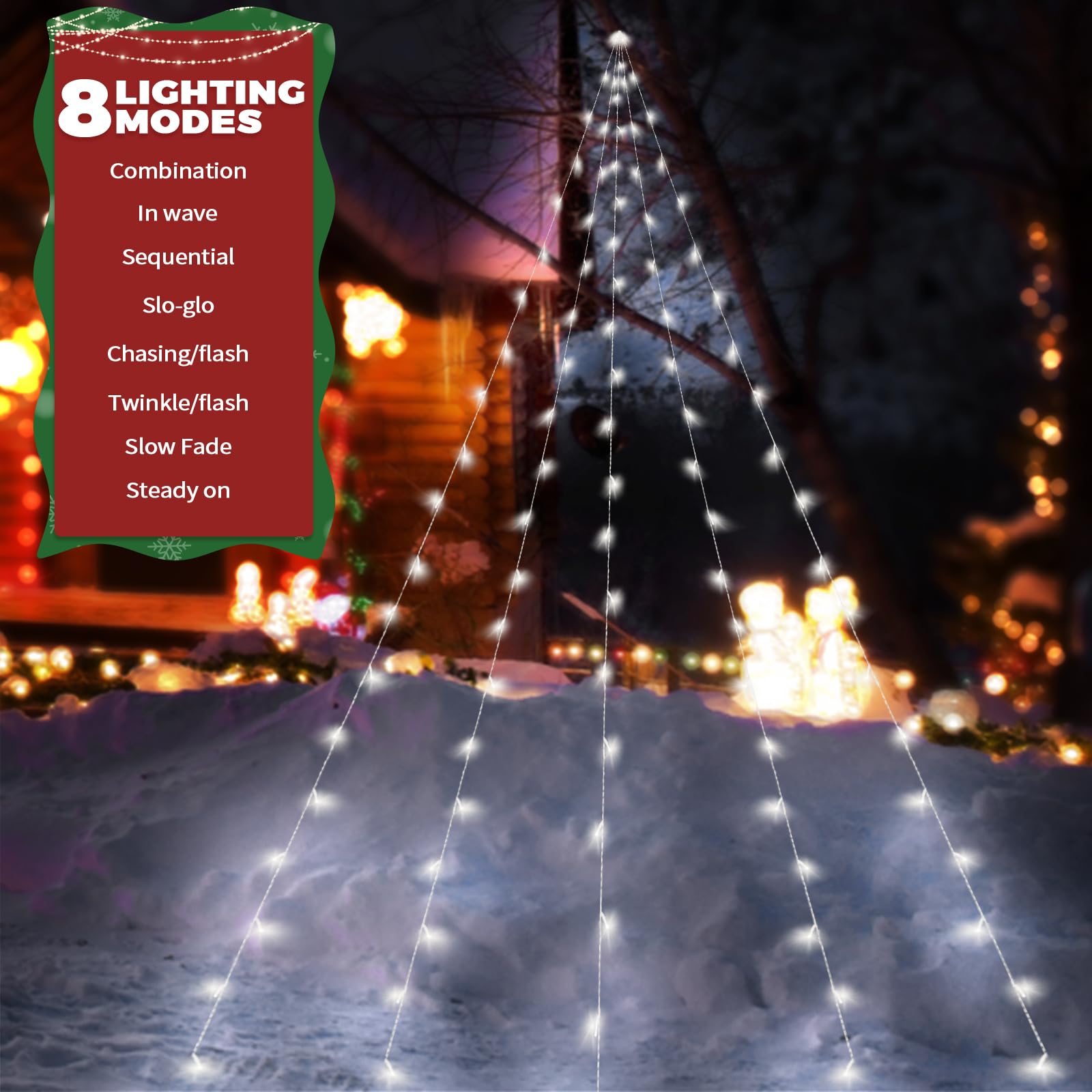 Large Size 16.5Ft Solar String Lights Outdoor, 8 Modes Solar Christmas Tree Lights, Outdoor Solar Christmas Lights Decortions For Eaves, Tree, Patio (White)