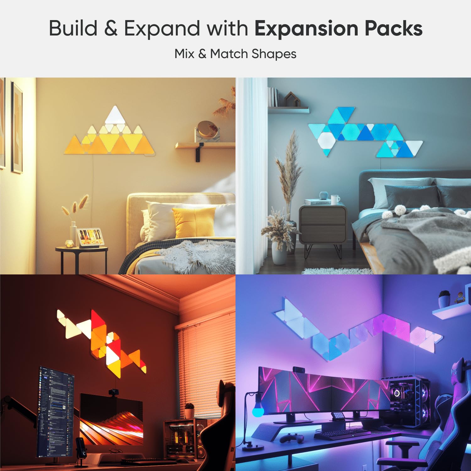 Nanoleaf Shapes Smart RGBW Wall Lights, Dimmable Triangles Kit, 7 Pack, Multicolor, Model NL47-7003TW-7PK
