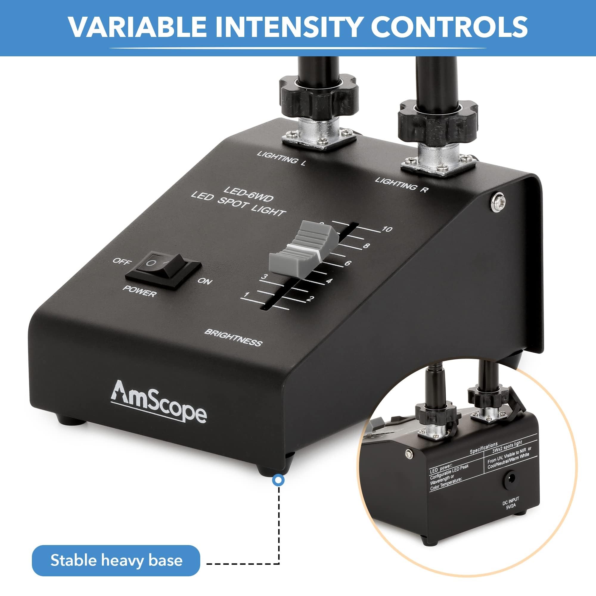 AmScope LED-6W Dual Gooseneck Illuminator Light, Black, 6 Watt, 1 Count