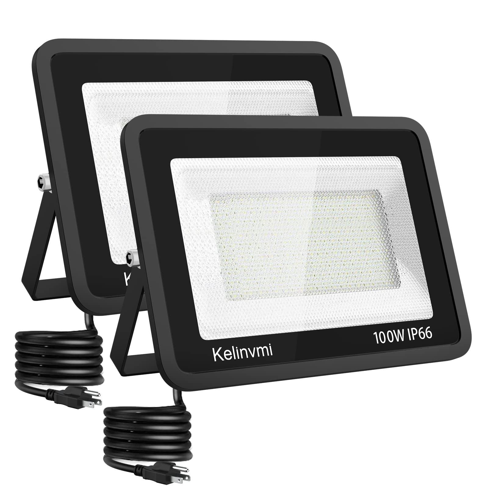 kelinvmi LED Flood Light 100W 10000lm, 6500K Outdoor Security Light, IP66, Black, Model KLM-100W-6500