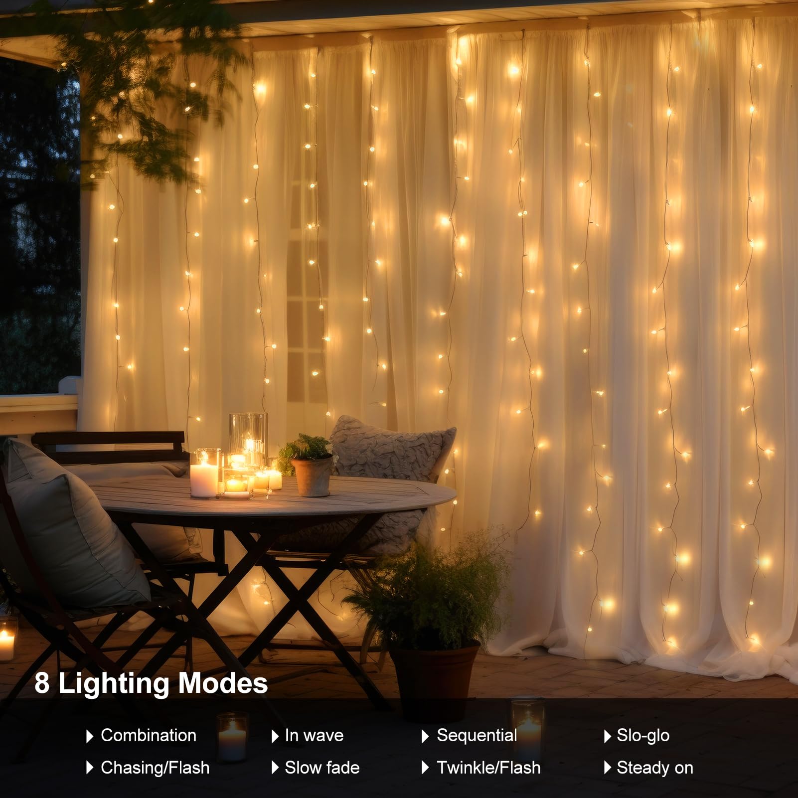 Echosari 300 Led Curtain Lights, 9.8Ft×9.8Ft, Battery Operated, Warm White, Remote Timer For Bedroom, Patio, Wedding Decor