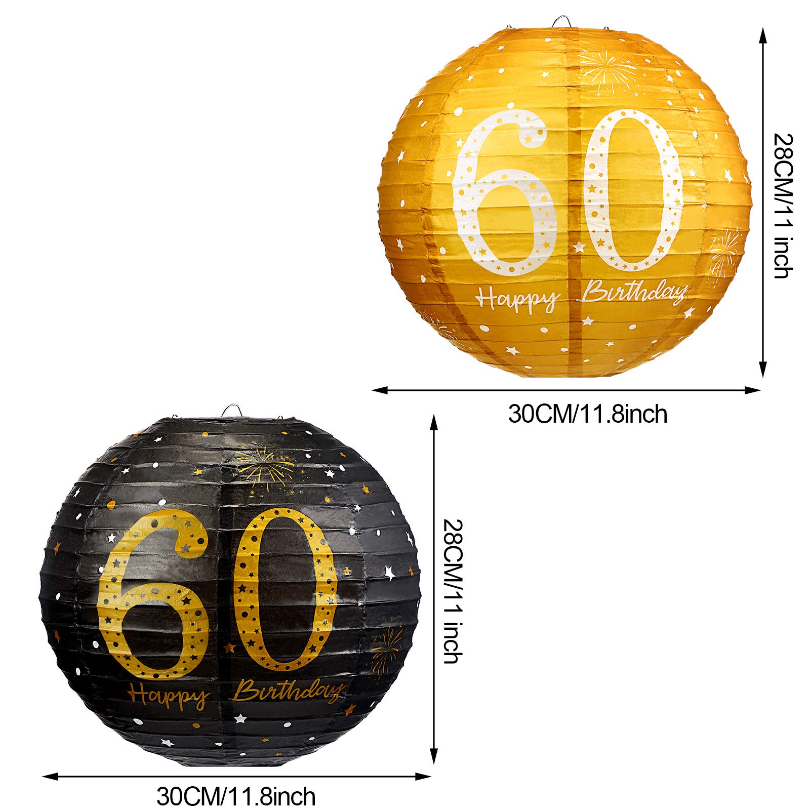 Blulu 6 Pieces Birthday Party Decorations Hanging Paper Lanterns Black Gold Glittery Anniversary Sign for Men Women Teen Birthda