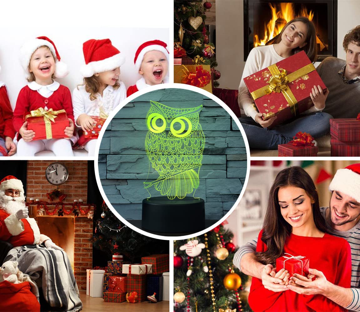 I-Chony Owl 3D Illusion Lamp - 7 Color Touch Table Night Light For Kids, Acrylic, Model Ch-26653, Perfect Gift For Boys And Girls