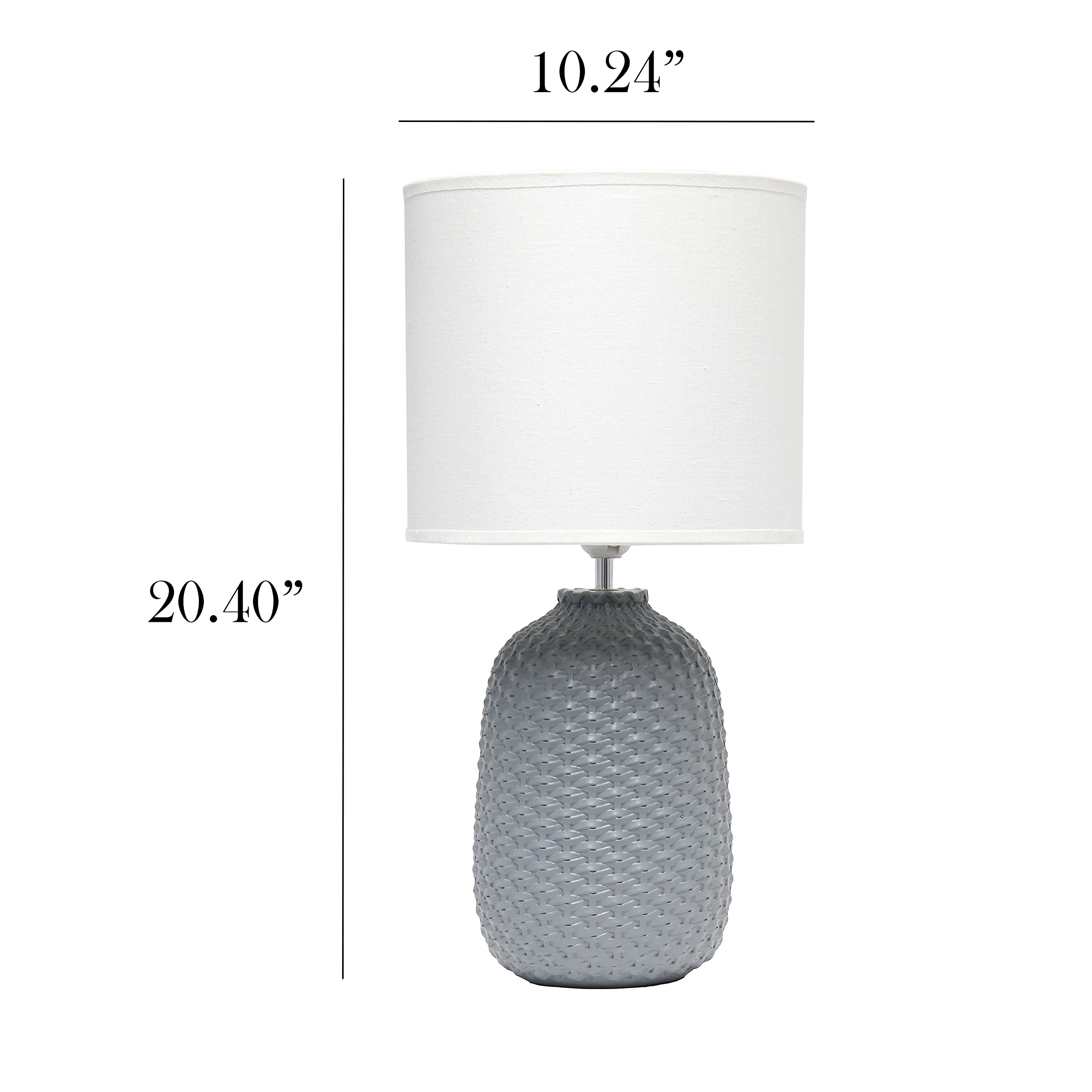 Simple Designs LT1135-GRY Ceramic Bedside Table Lamp 20.4in Tall Gray with White Fabric Drum Shade