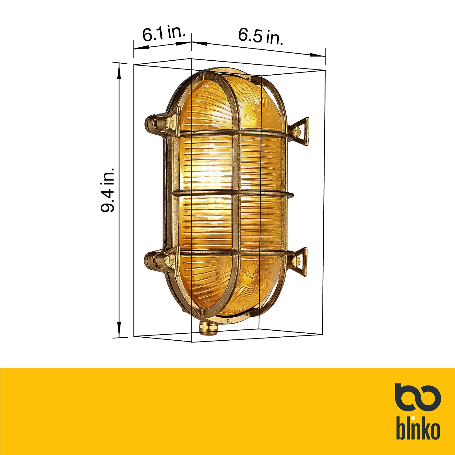 BLINKO Nautical Brass Bulkhead Wall Light, IP65 Waterproof, Vintage Retro Sconce, Gold Oval, Model B-CPL300-O