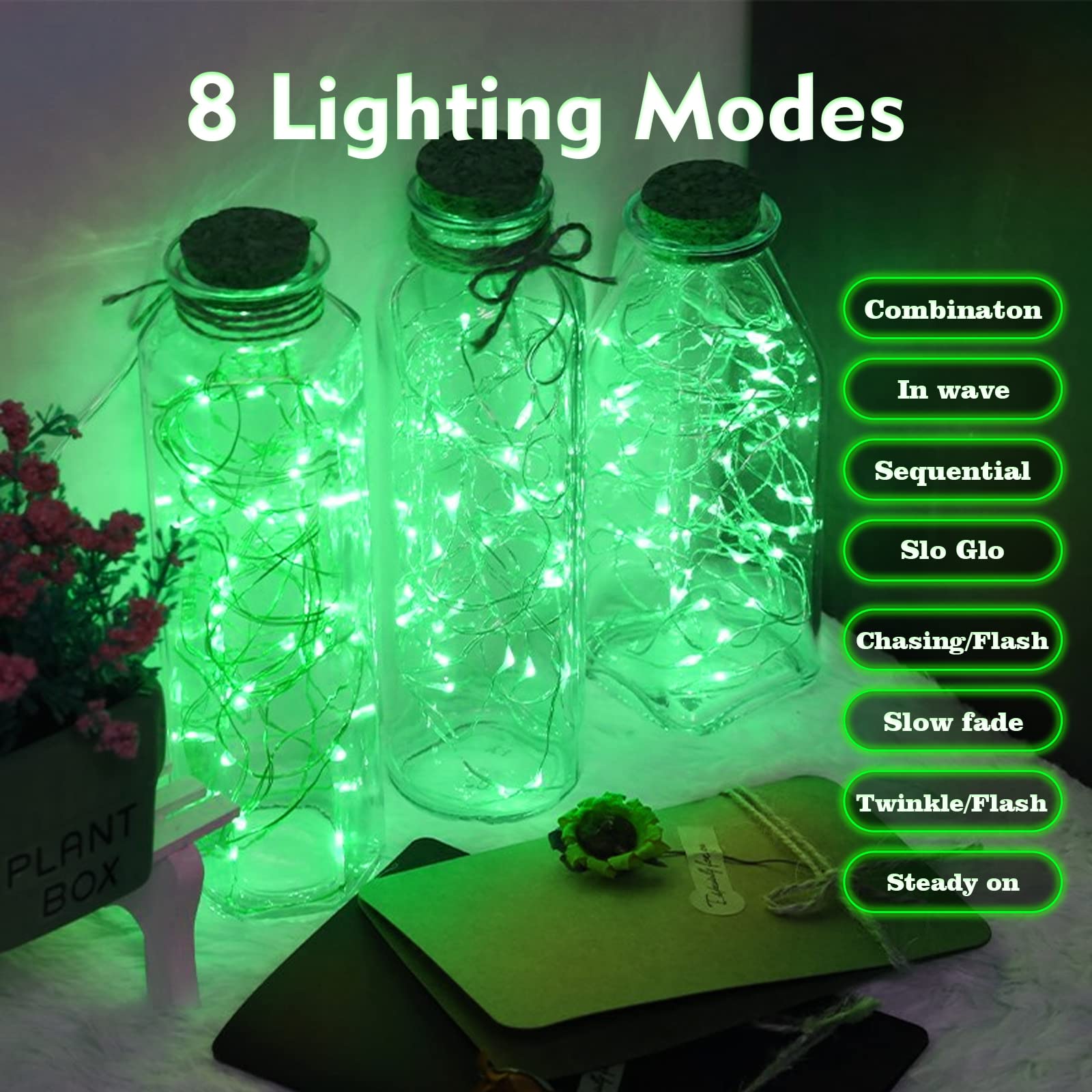 MAY CLAFFY Green Fairy Lights - 33ft 100 LED Twinkle String Lights, 8 Modes, USB Copper Decor for Indoor Bedroom & St. Patrick's Day