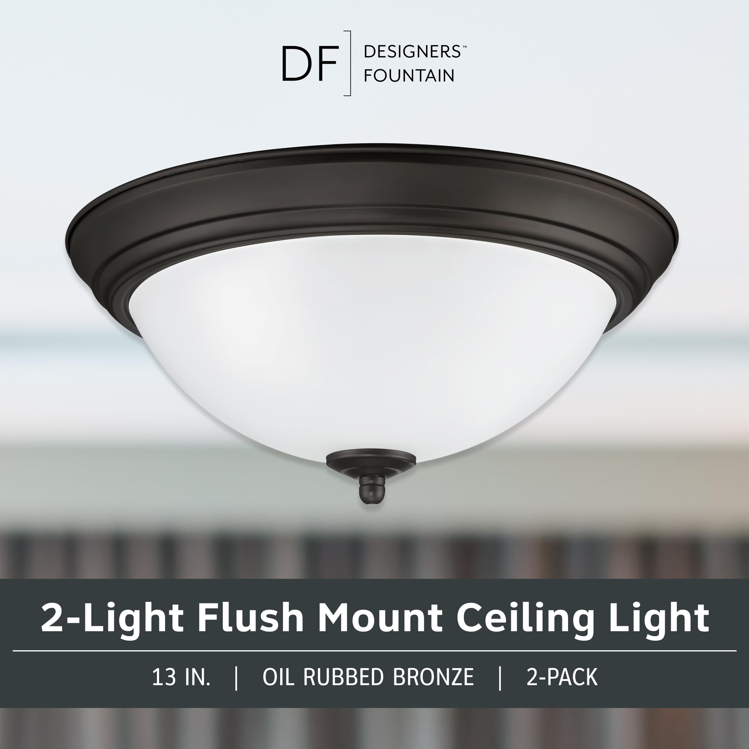 Designers Fountain Flush Mount Ceiling Light, 2-Pack, 13 Inch Led Frosted Glass Lighting Fixture For Kitchen, Bedroom, Bathroom, And Hallway, Oil Rubbed Bronze, D333M-13Fm-Orb2