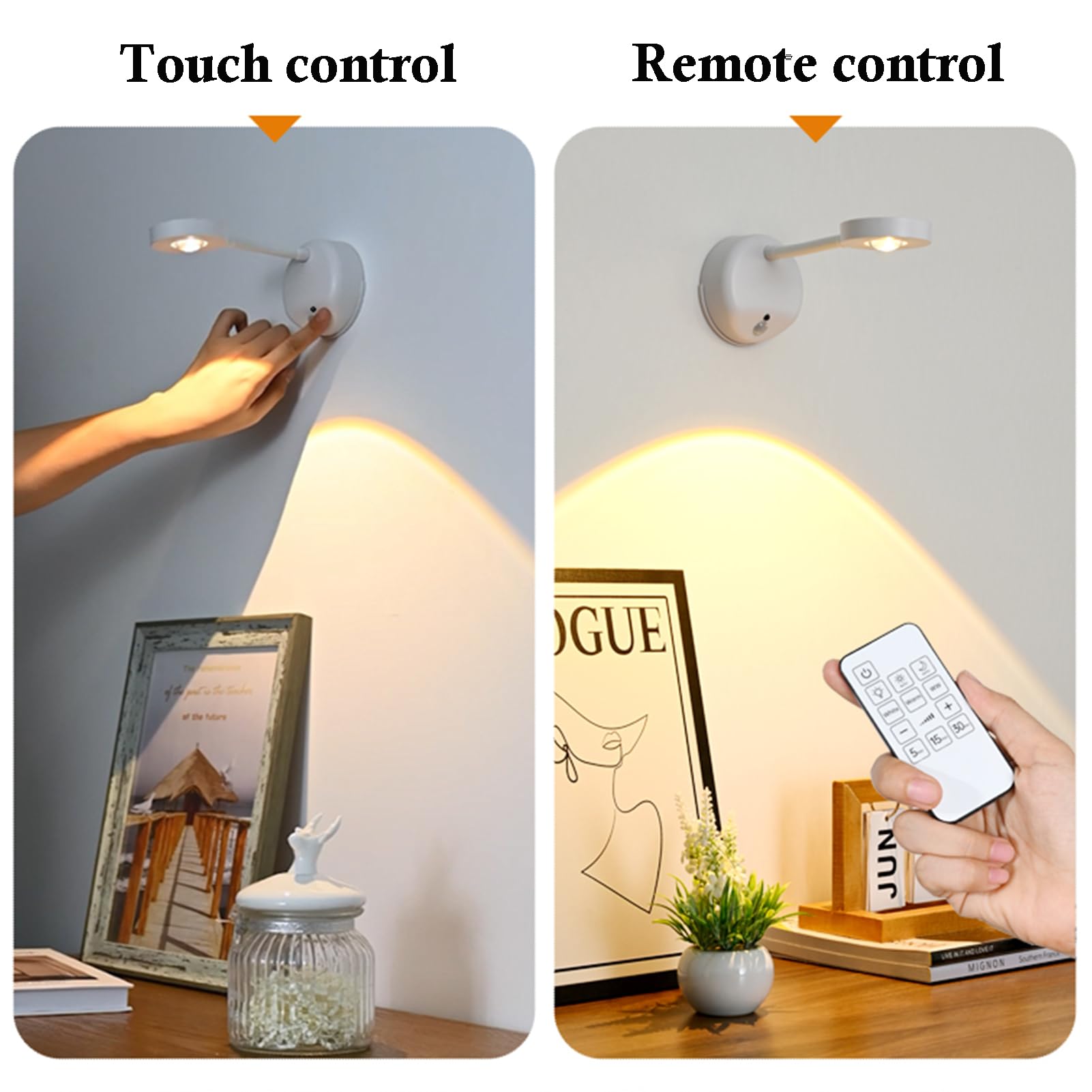 Yuewilai Wireless Picture Light, 2200mAH Battery Operated, Motion Sensor, Rotatable Tube, White with Remote Control, Model PLWL1