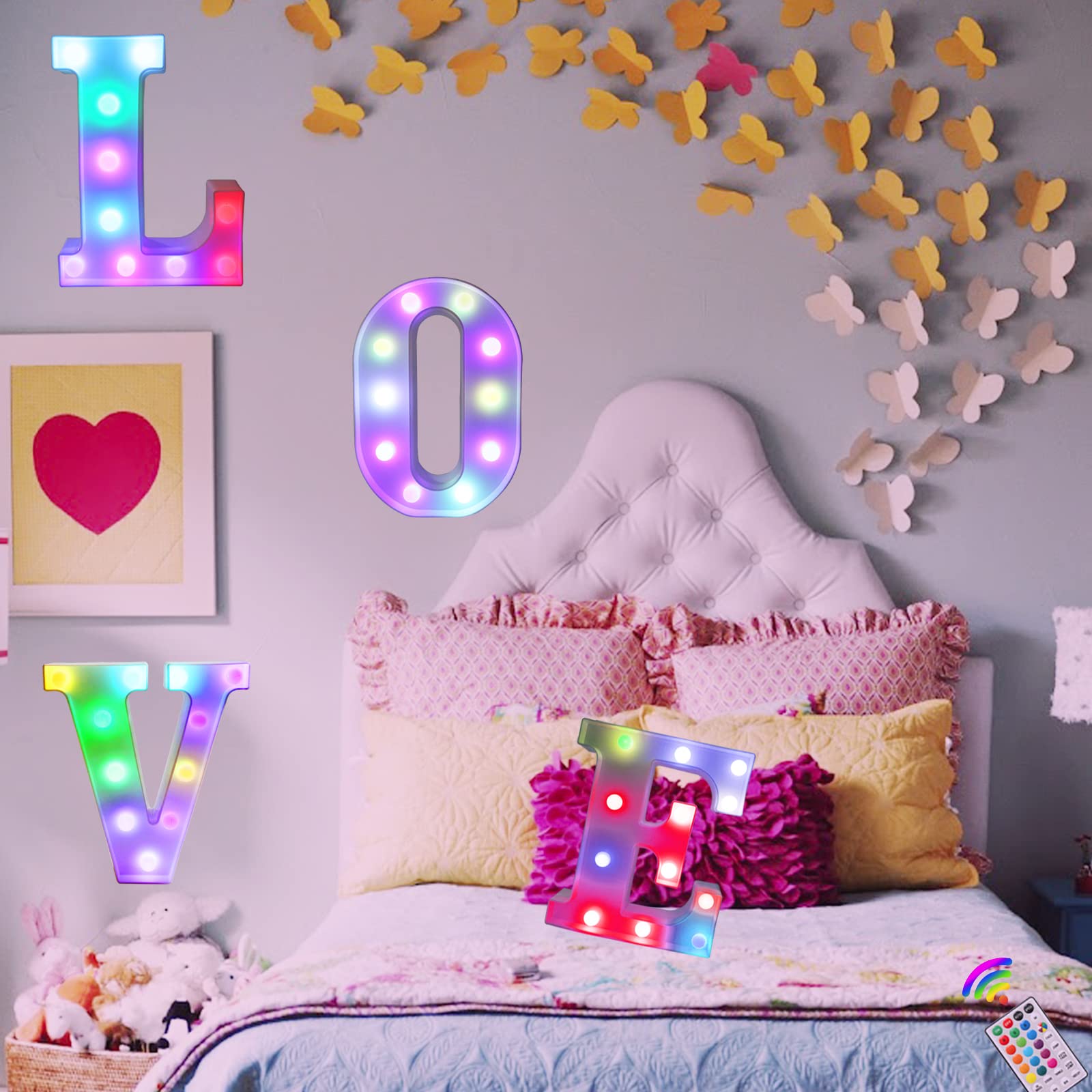 Oycbuzo Colorful Led Marquee Letter Lights, 18 Colors, Remote Timer, Ideal For Bedroom & Parties