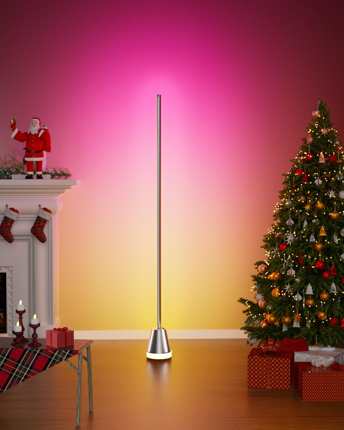 Keepsmile Smart RGB LED Floor Lamp, 59" Silver Aluminum, Music Sync, APP & Remote Control, Model HX-818