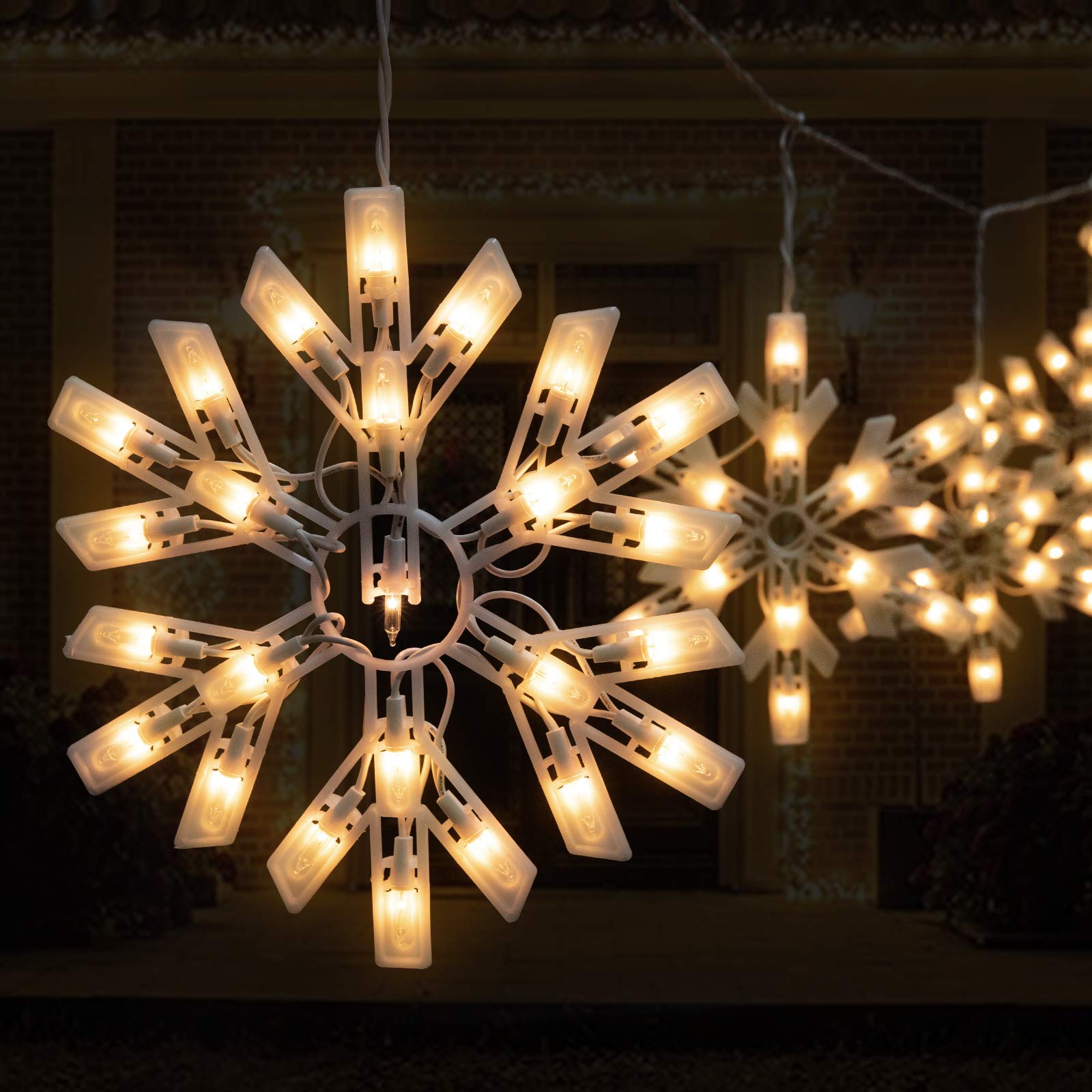 Minetom Snowflake Christmas String Lights - 9ft, 100 Mini Bulb Icicle Lights, White, PVC, 6 Drops, Connectable for Indoor/Outdoor Décor