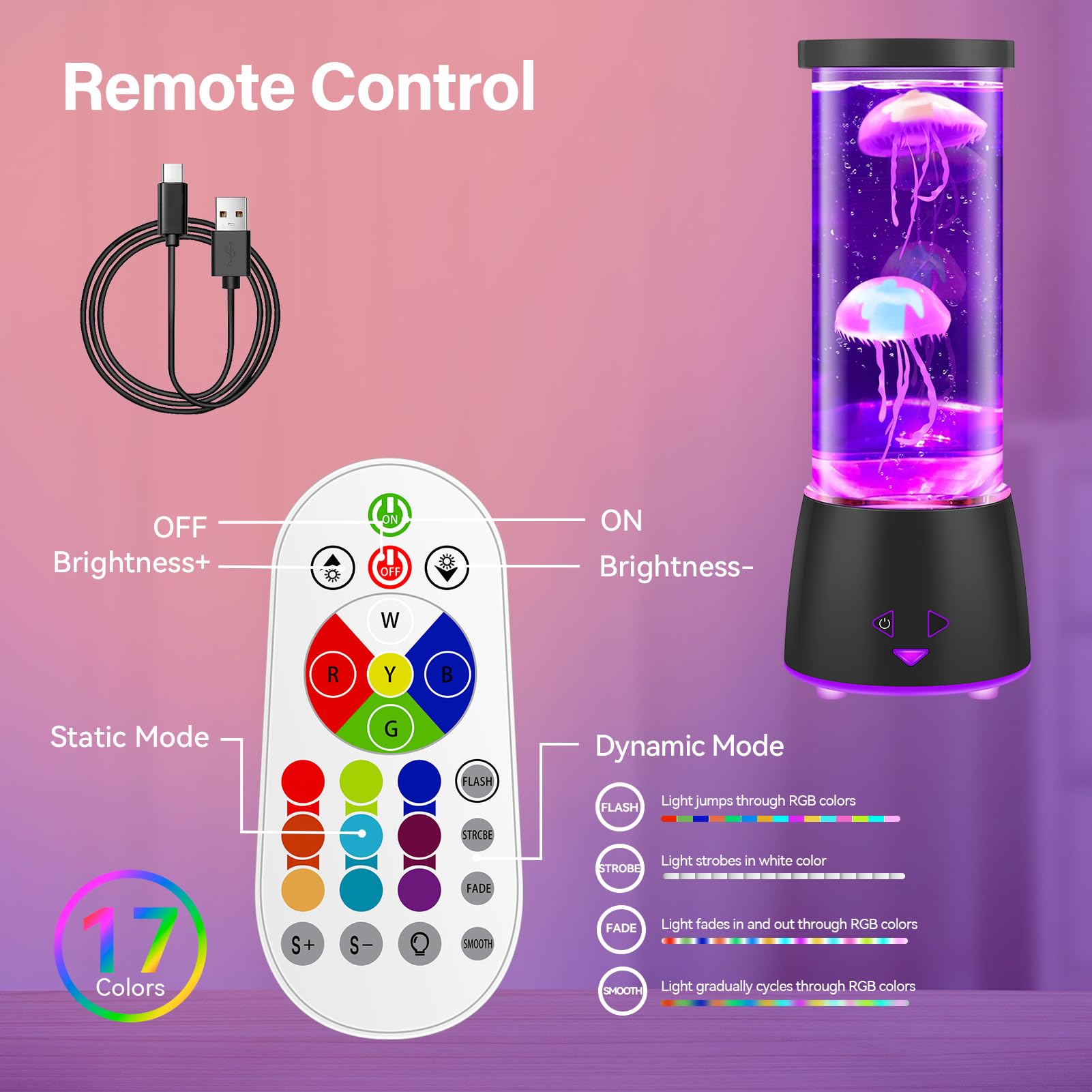 Dalavalampa 17 Colors Changing Jellyfish Lamp With Remote - Jellyfish Tank Table Lamp, Led Night Light For Kids Adults, Aquarium