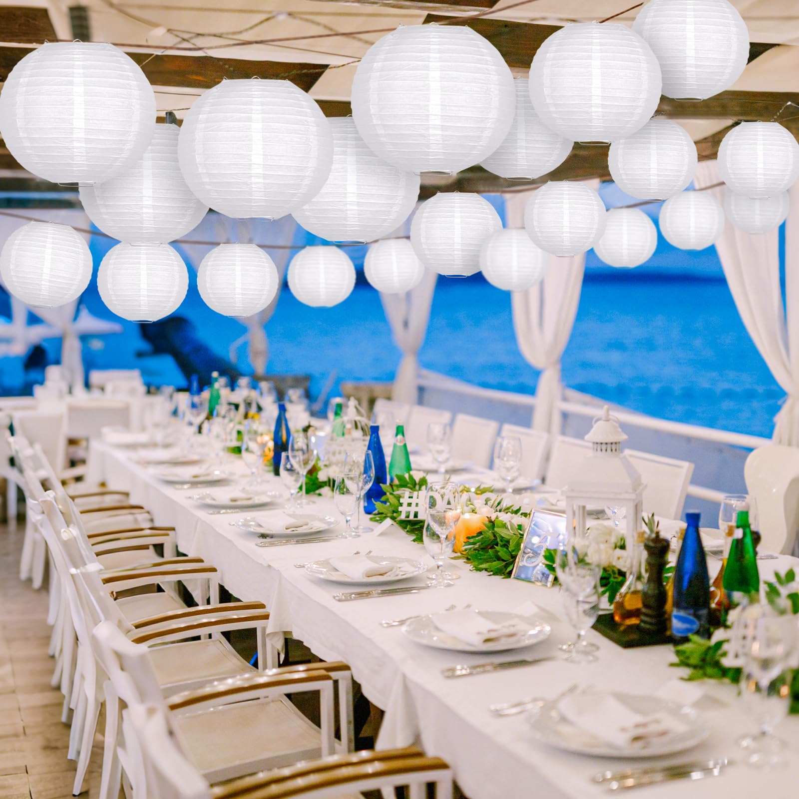 Adlkgg White Paper Lanterns Party Decorative, White Round Hanging Paper Lanterns Decorations For Graduation Wedding Engagement B