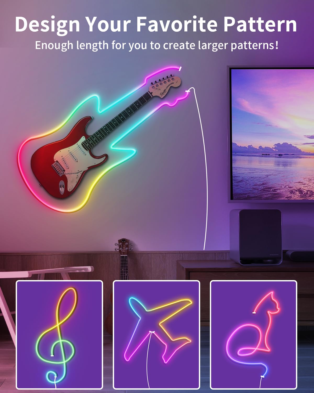 Odcolour 16.5Ft Neon Rope Rgb Lights, Ip68 Waterproof Flexible Neon Lights, Led Strip Lights For Bedroom, Room Decor For Christm