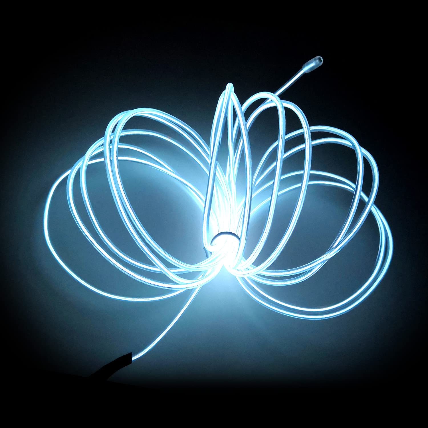 Maxlax El Wire White 16.4Ft/5M Portable Battery Pack Neon Lights Strip 360° Cuttable Glowing Rope Lights For Parties, Halloween, Diy Decoration